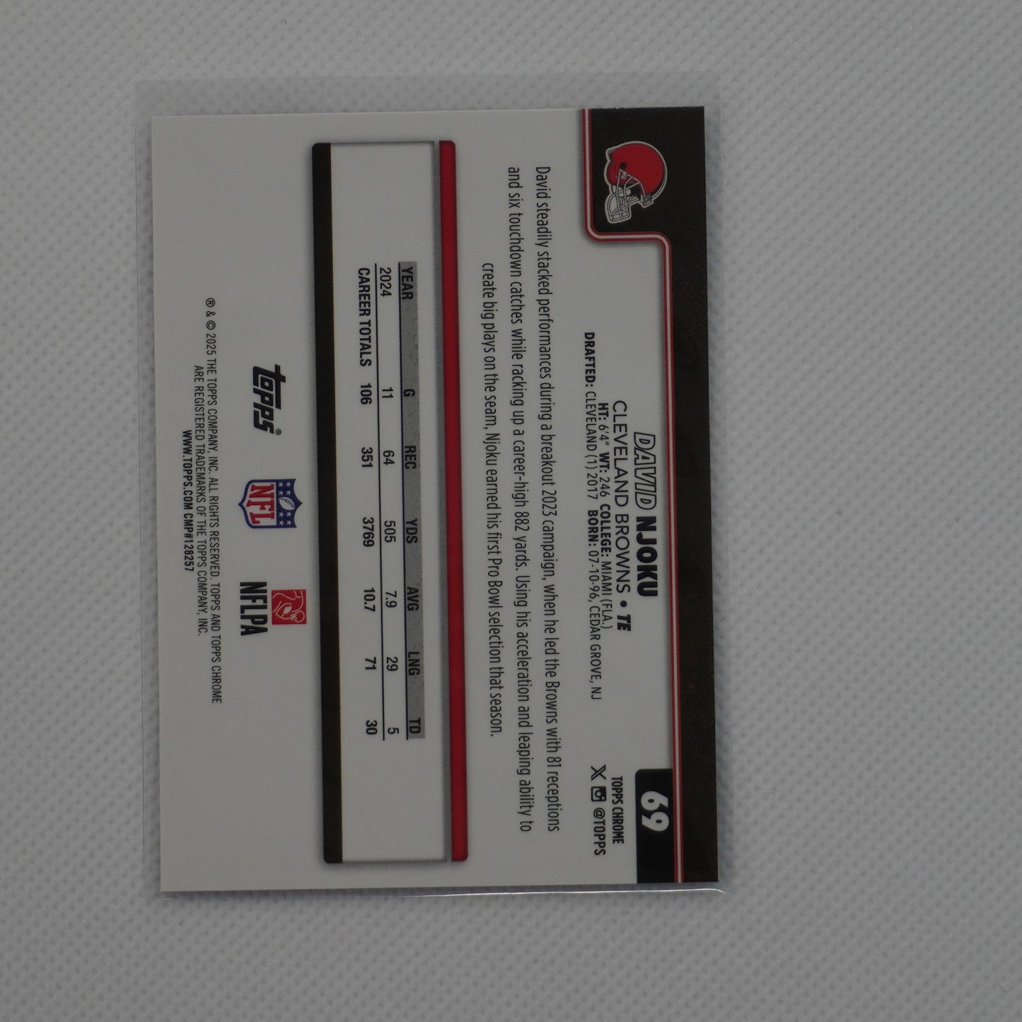 2025 Topps Chrome #69 David Njoku X-Fractor Cleveland Browns