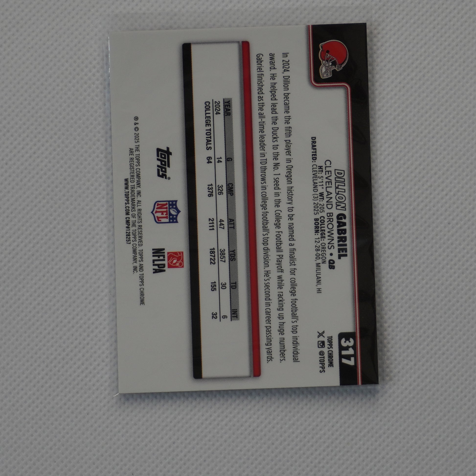 2025 Topps Chrome #317 Dillon Gabriel Cleveland Browns RC