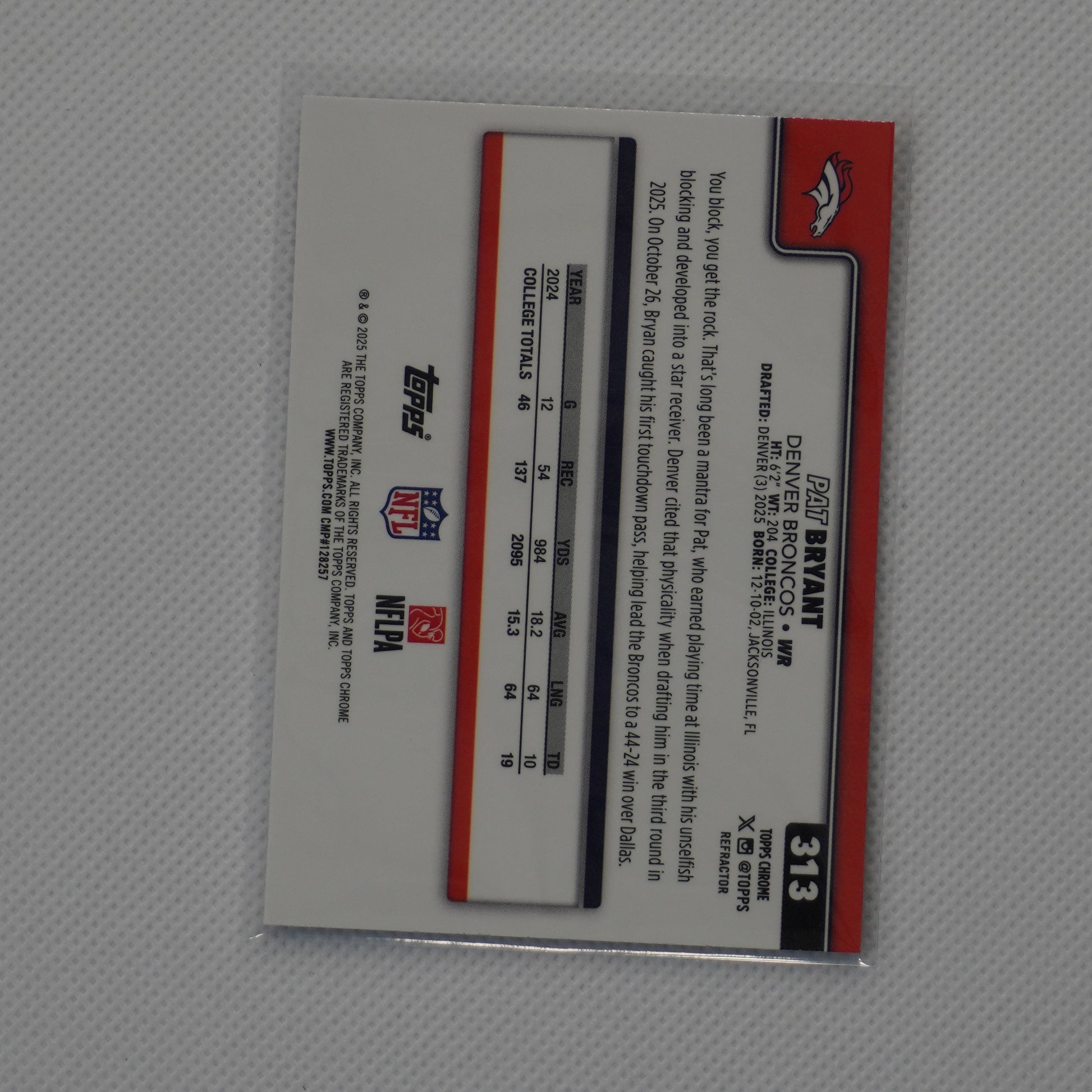 2025 Topps Chrome #313 Pat Bryant Refractor Denver Broncos RC