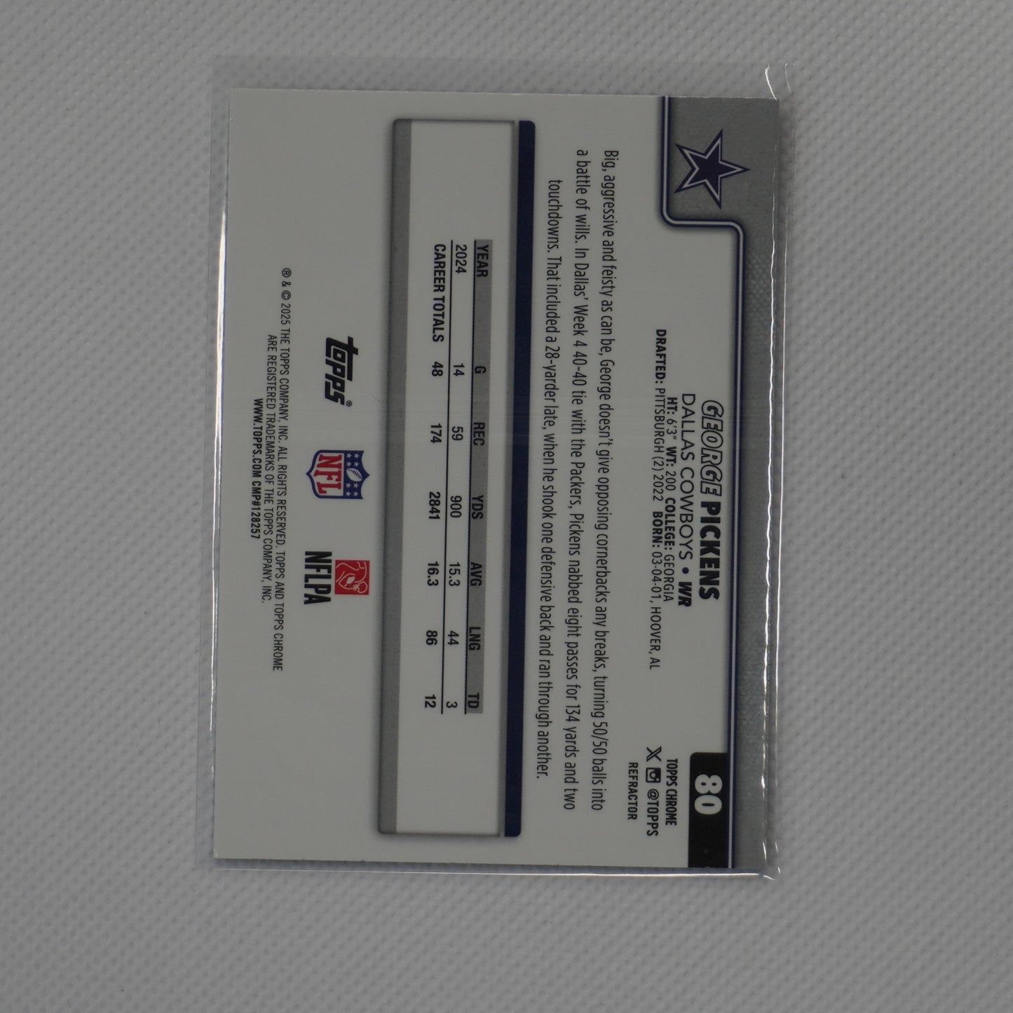 2025 Topps Chrome #80 George Pickens Refractor Dallas Cowboys