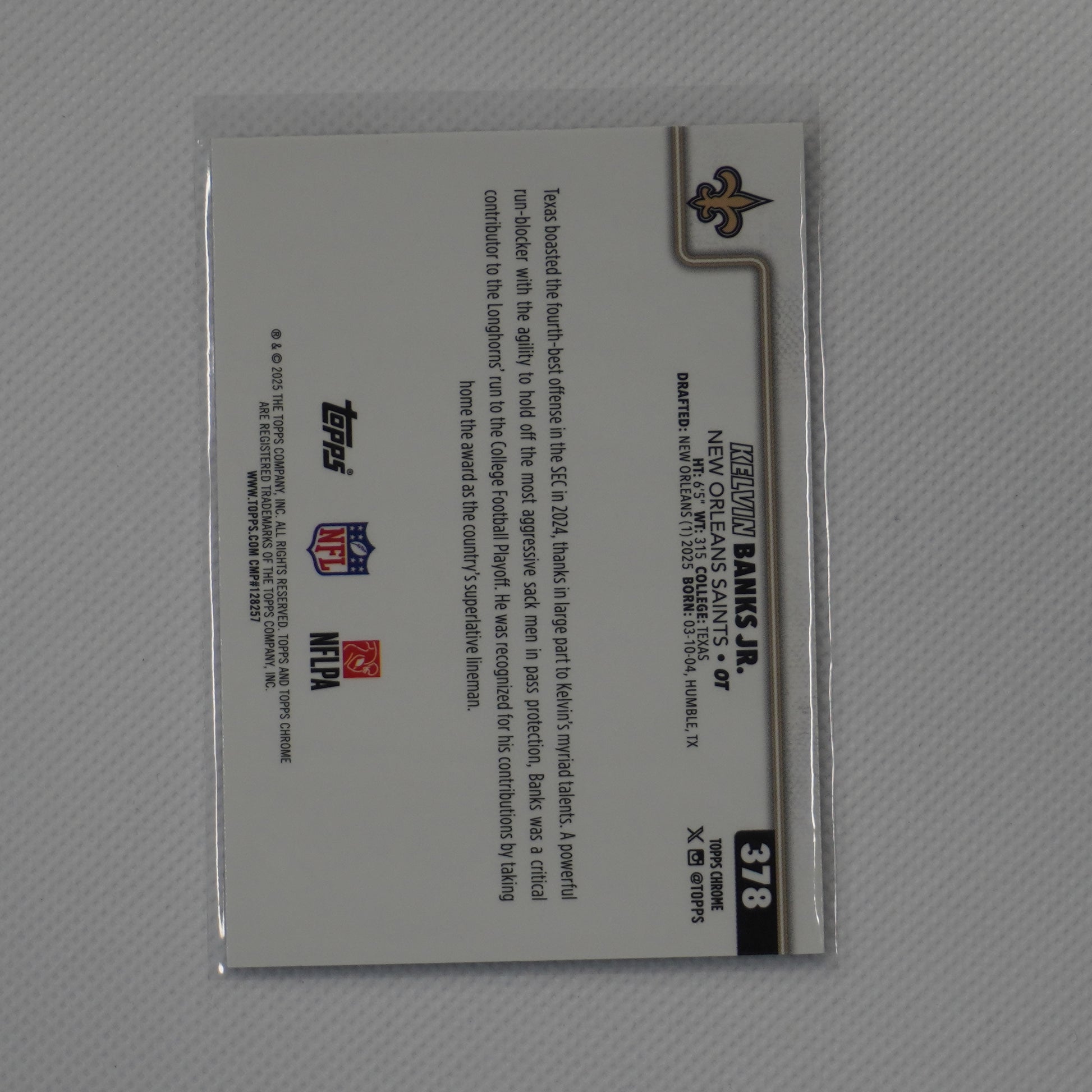 2025 Topps Chrome #378 Kelvin Banks Jr. New Orleans Saints RC