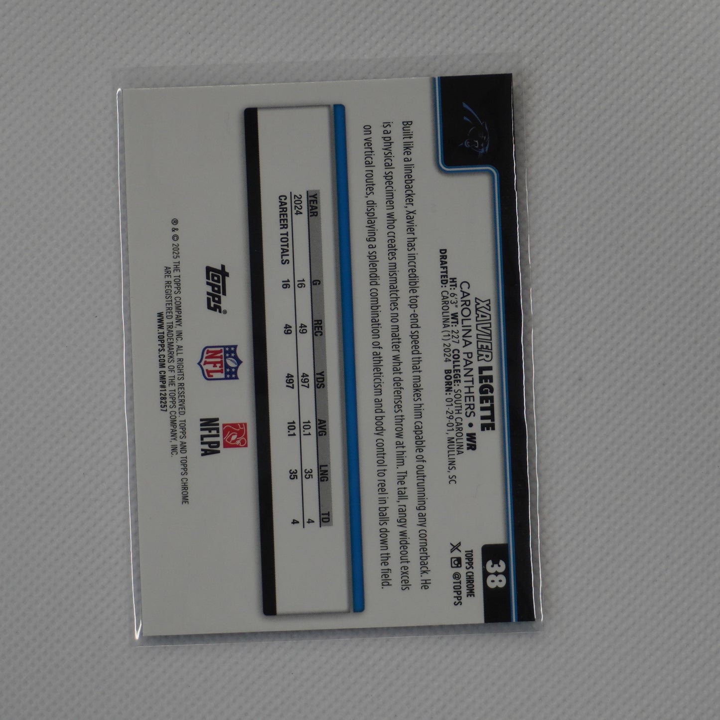 2025 Topps Chrome #38 Xavier Legette X-Fractor Carolina Panthers
