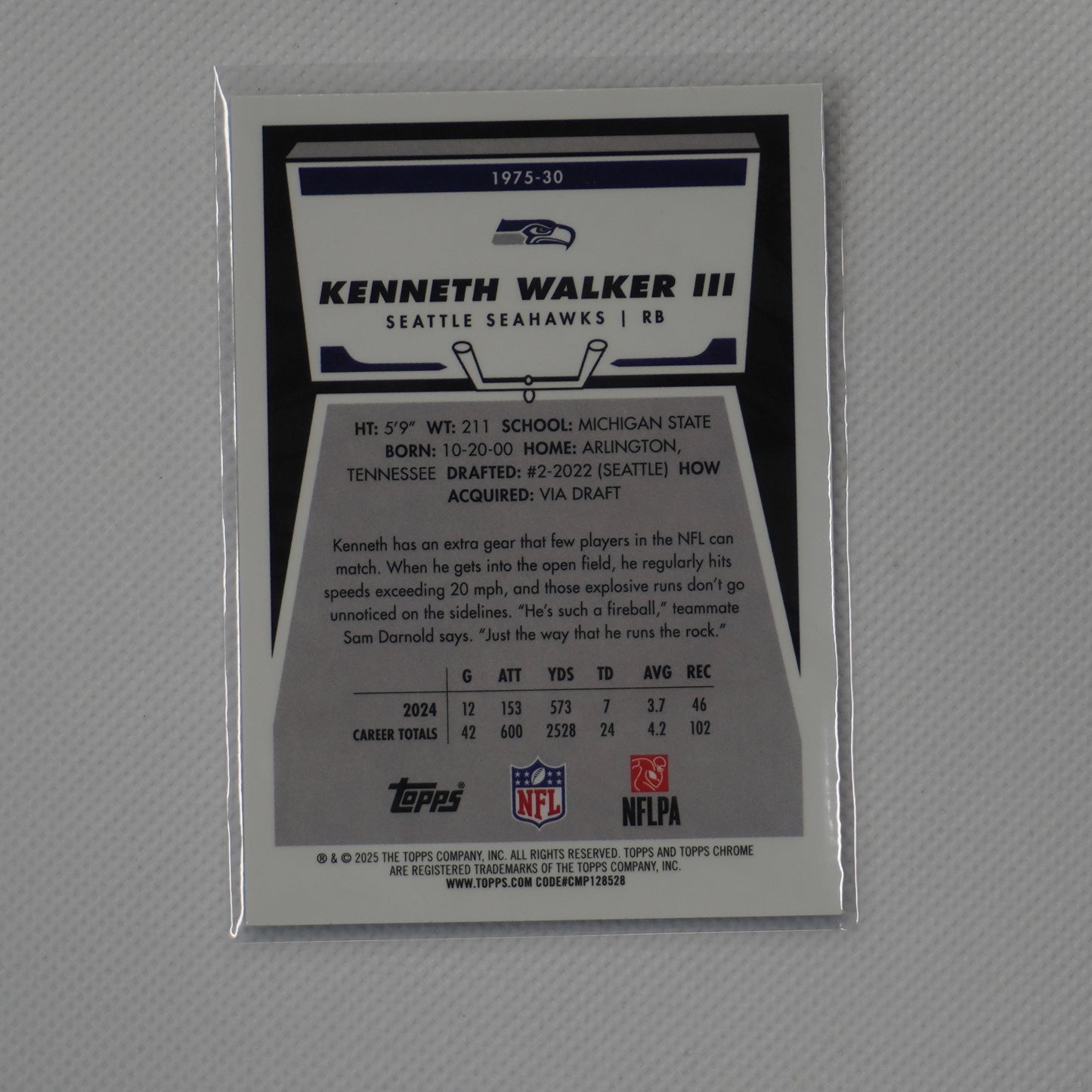 2025 Topps Chrome #1975-30 Kenneth Walker III 1975 Topps Seattle Seahawks