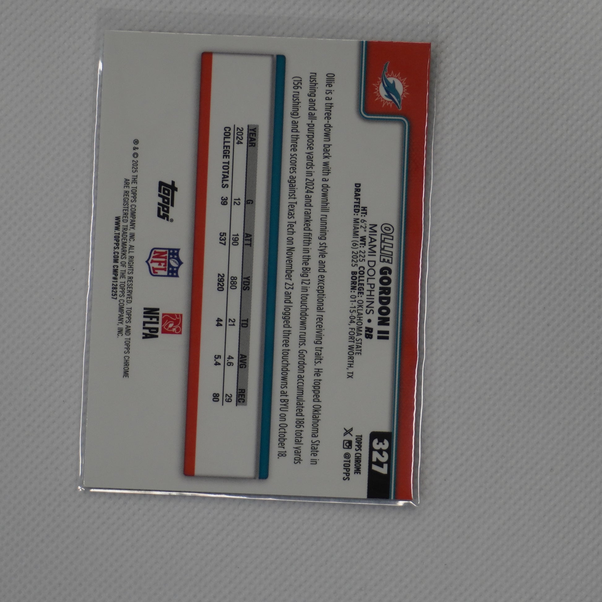2025 Topps Chrome #327 Ollie Gordon II Miami Dolphins RC