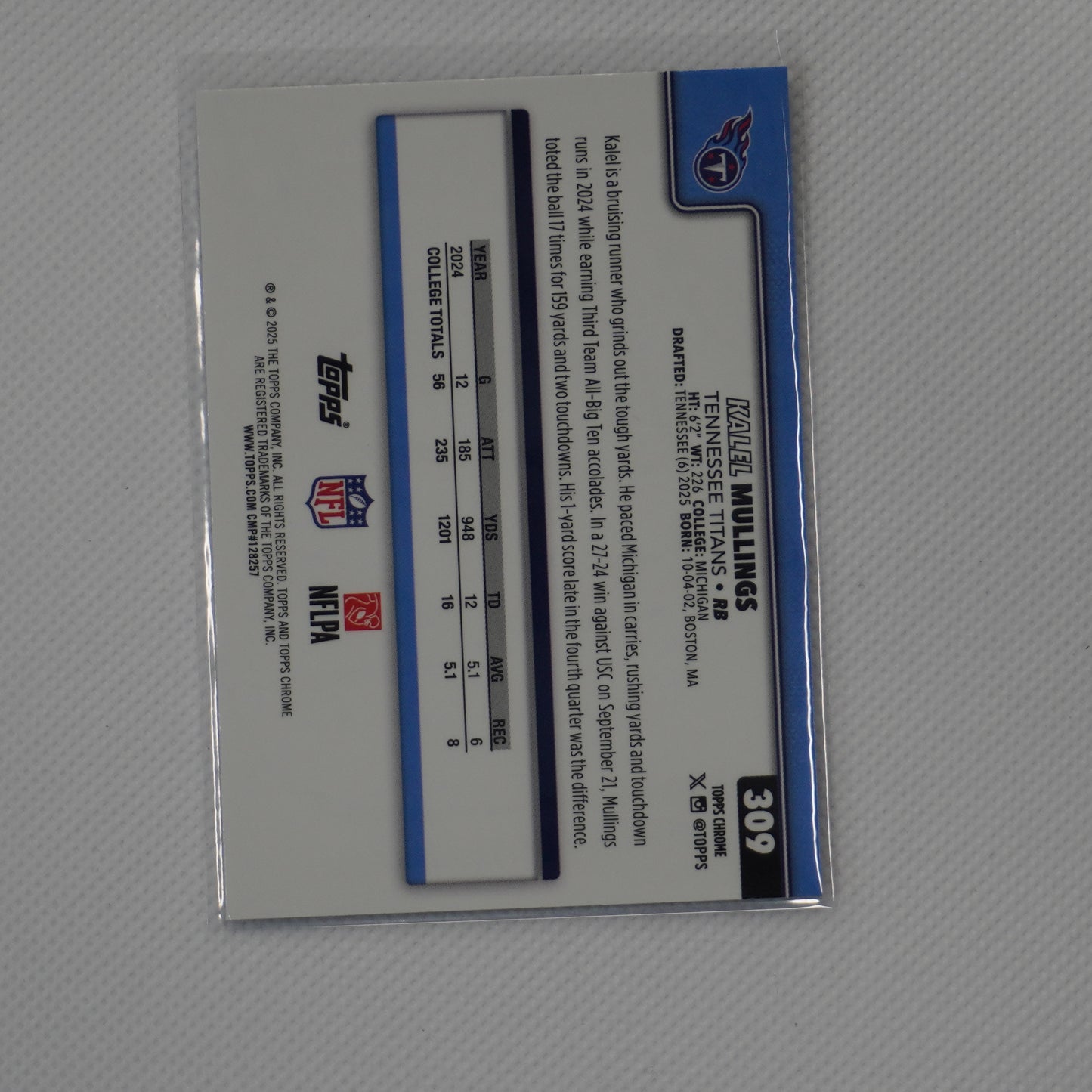 2025 Topps Chrome #309 Kalel Mullings Tennessee Titans RC