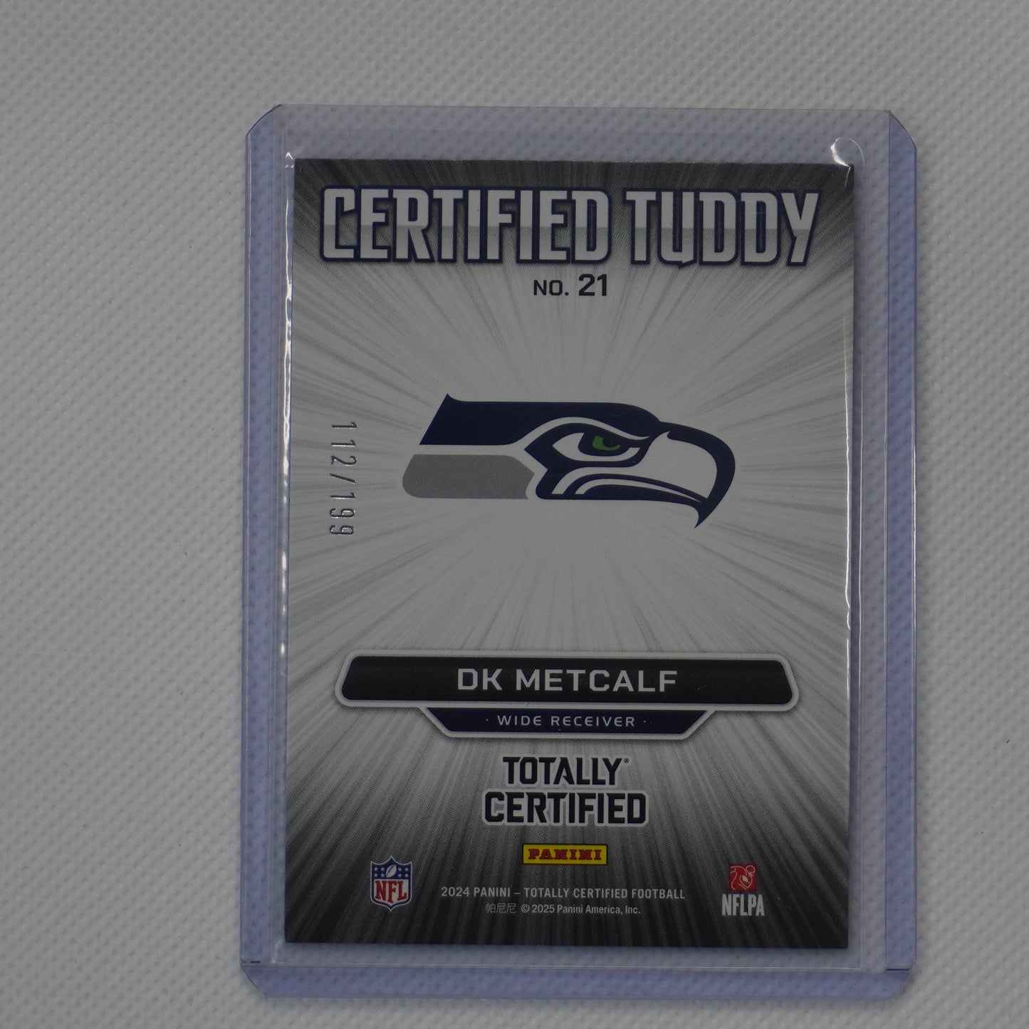 2024 Panini Totally Certified #21 DK Metcalf Certified Tuddy Mirror Blue #/199