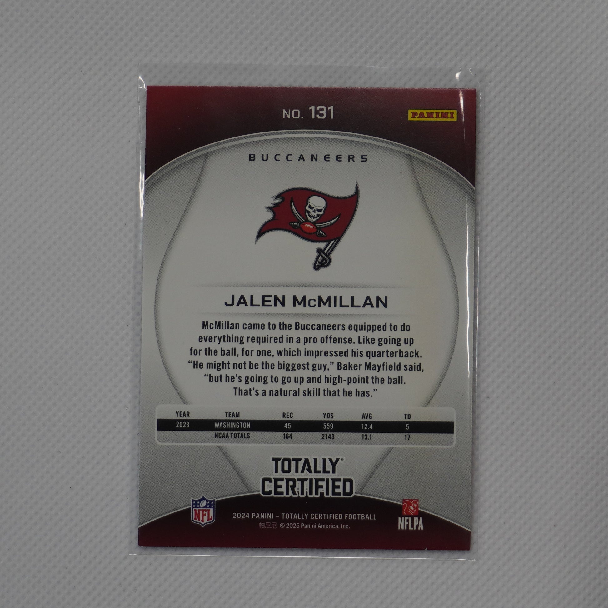 2024 Panini Totally Certified #131 Jalen McMillan Tampa Bay Buccaneers RC