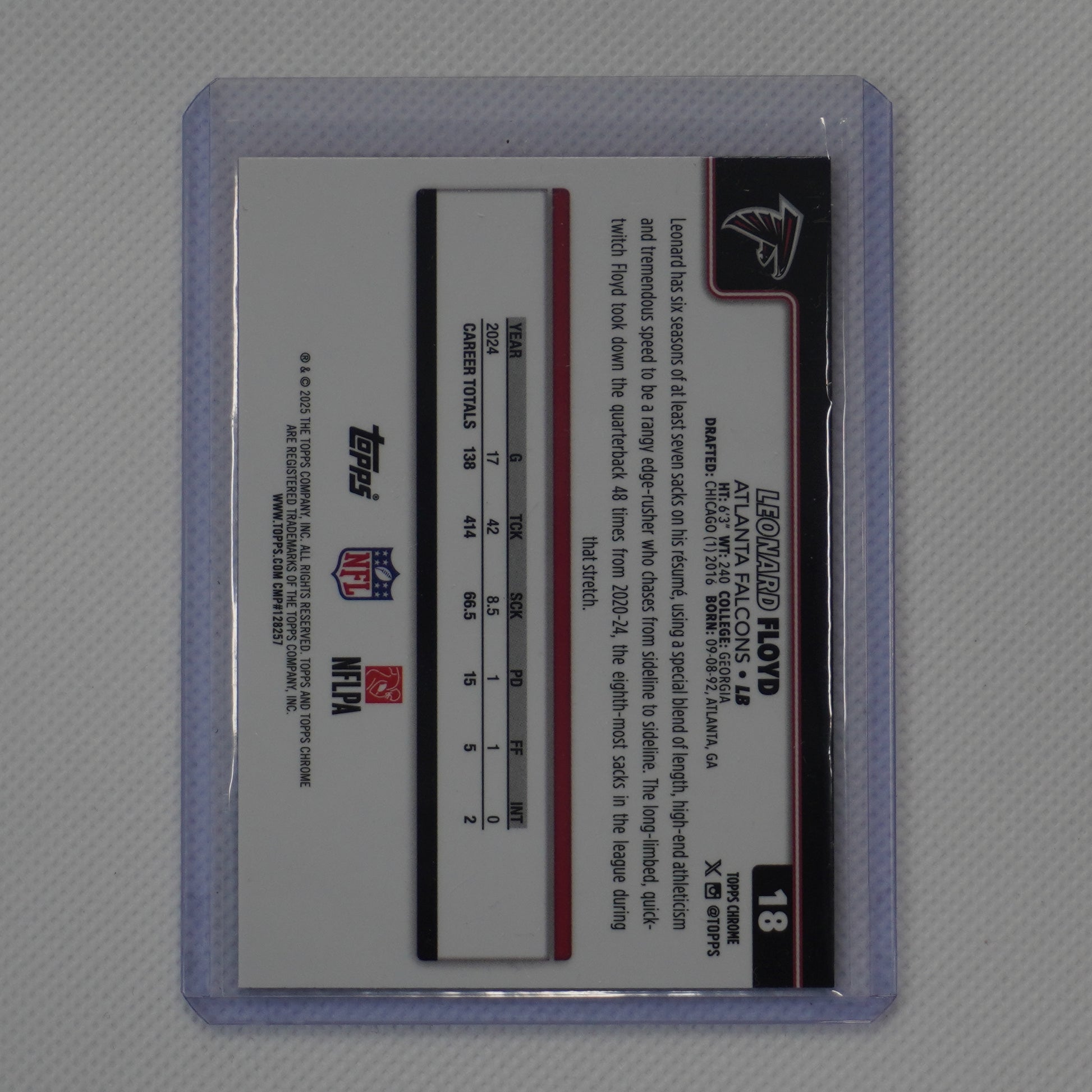 2025 Topps Chrome #18 Leonard Floyd Red White and Blue Refractor Atlanta Falcons