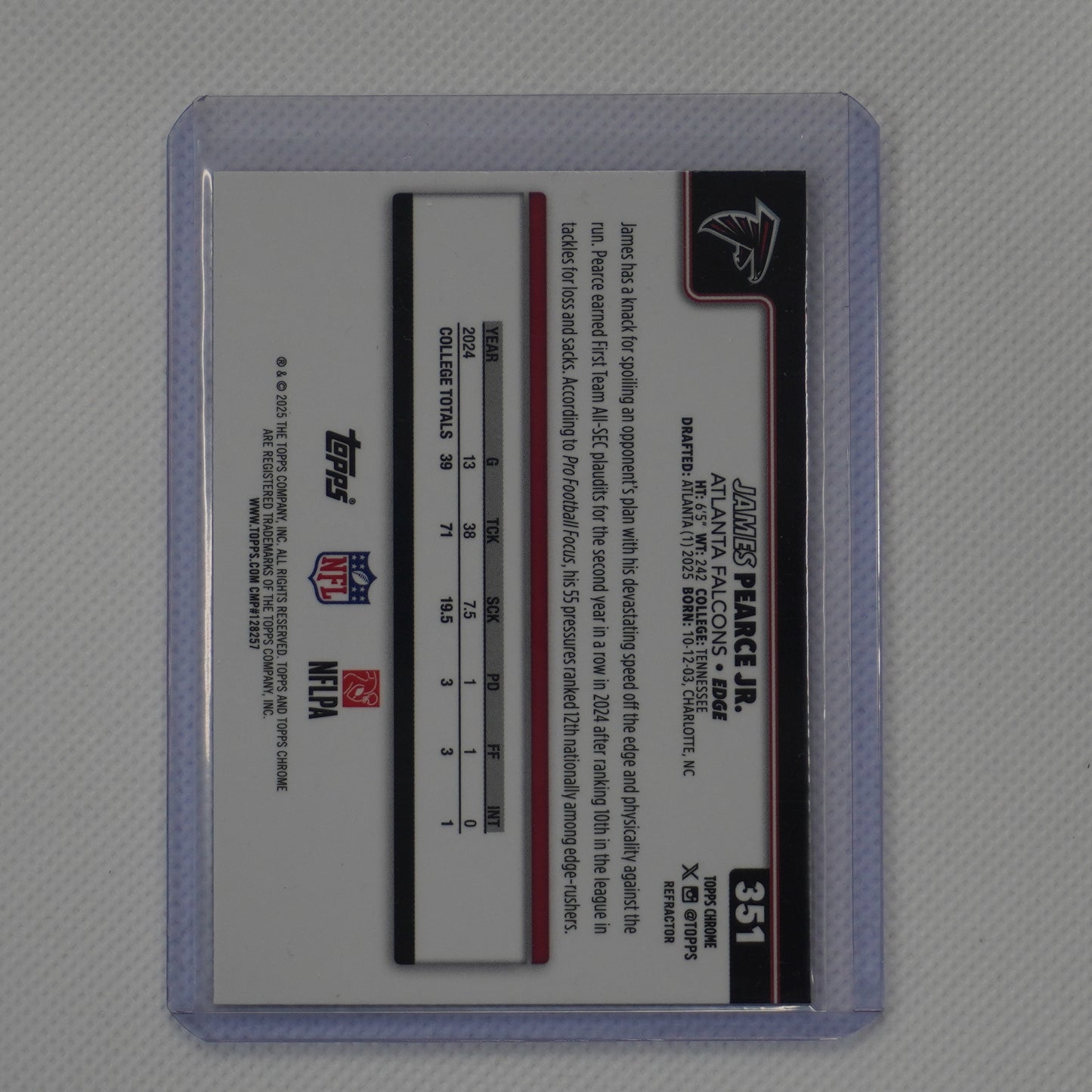 2025 Topps Chrome #351 James Pearce Jr. Refractor Atlanta Falcons RC