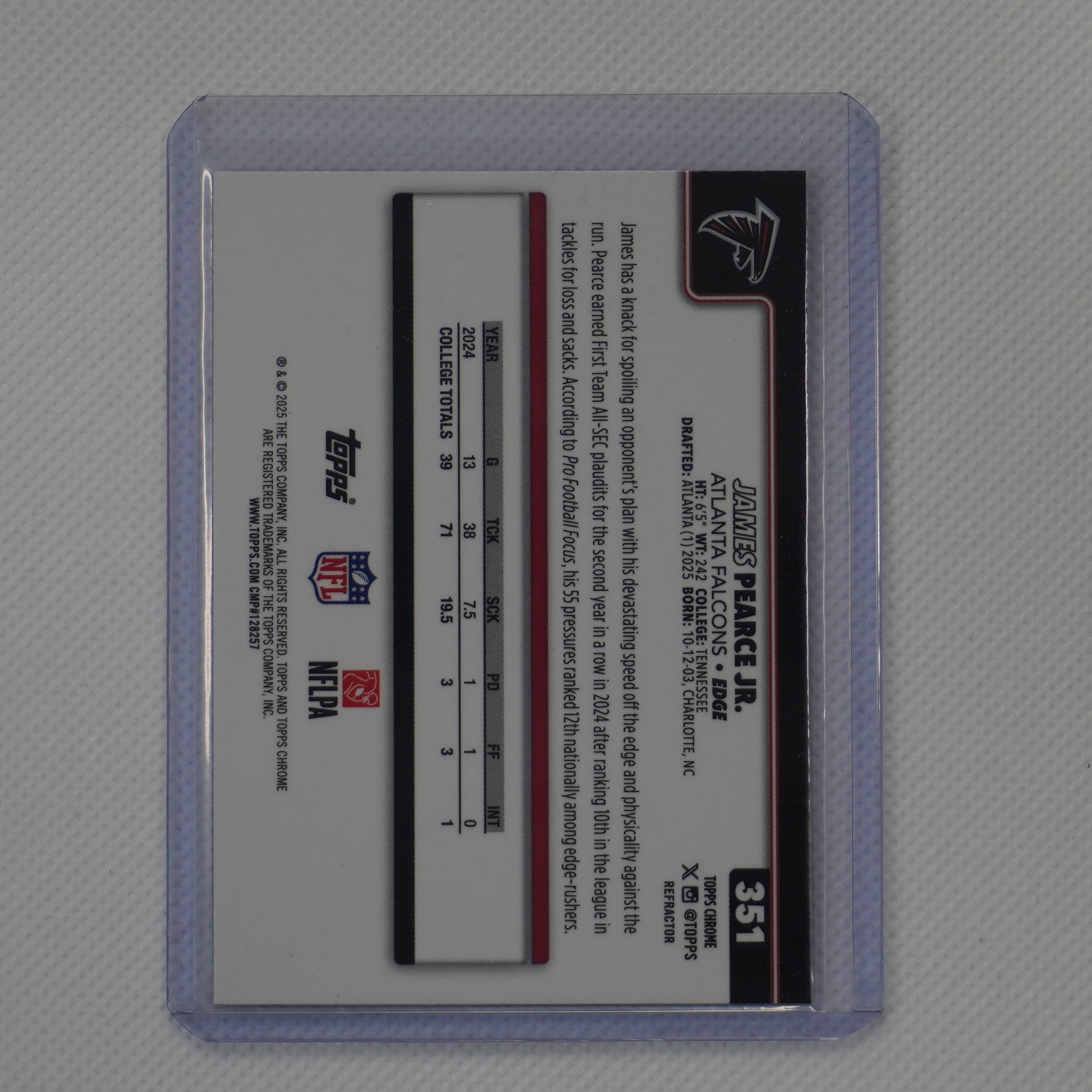 2025 Topps Chrome #351 James Pearce Jr. Refractor Atlanta Falcons RC