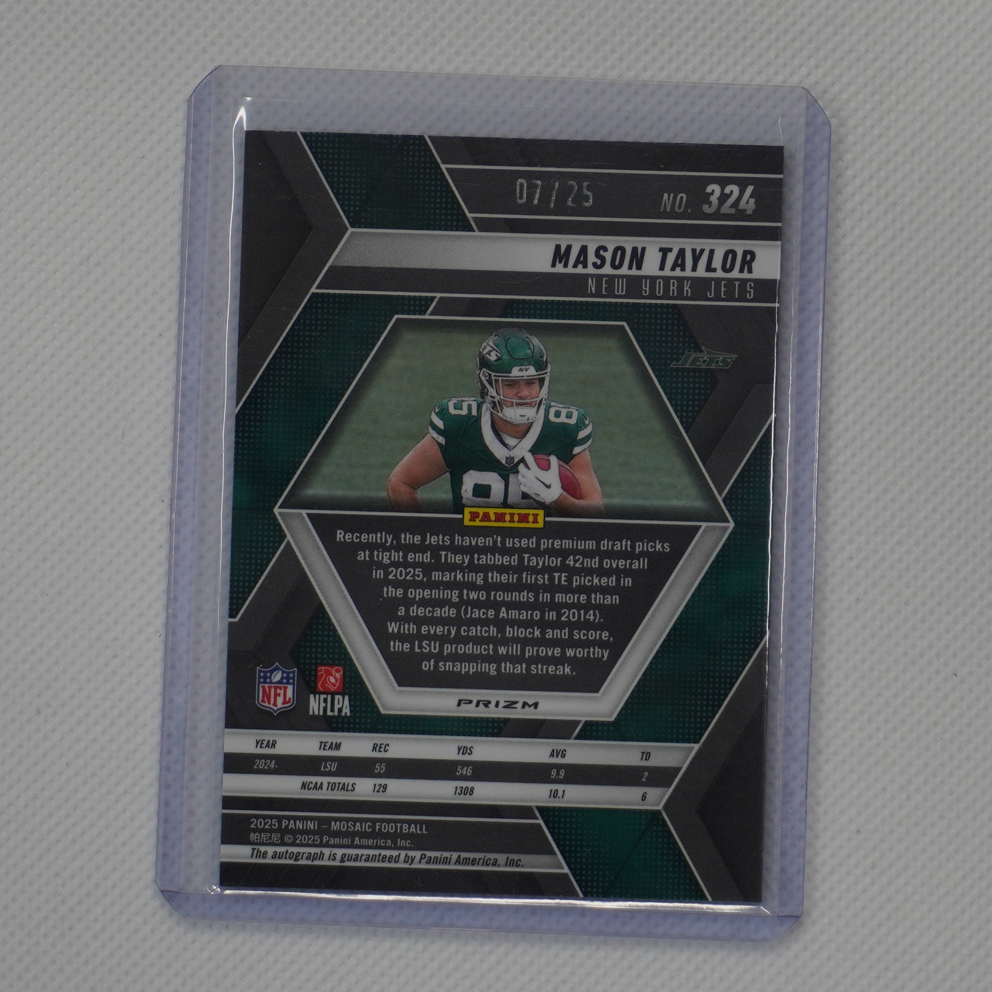 2025 Panini Mosaic #324 Mason Taylor Auto Choice Fusion Green and Black #/25