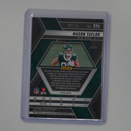 2025 Panini Mosaic #324 Mason Taylor Auto Choice Fusion Green and Black #/25