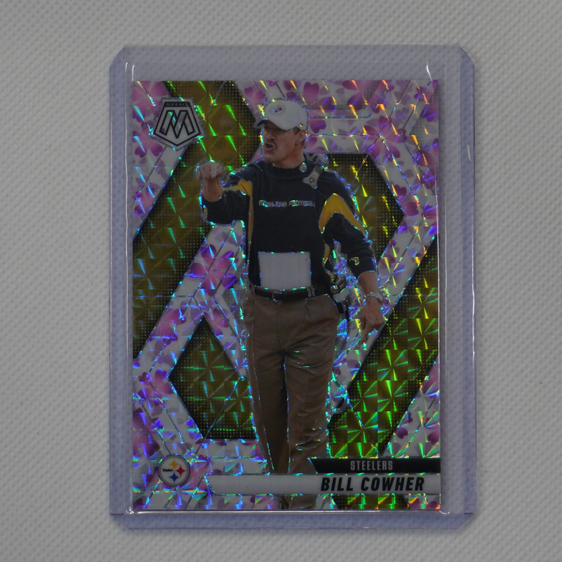 2025 Panini Mosaic #226 Bill Cowher Mosaic Choice Cherry Blossom #/20 Steelers