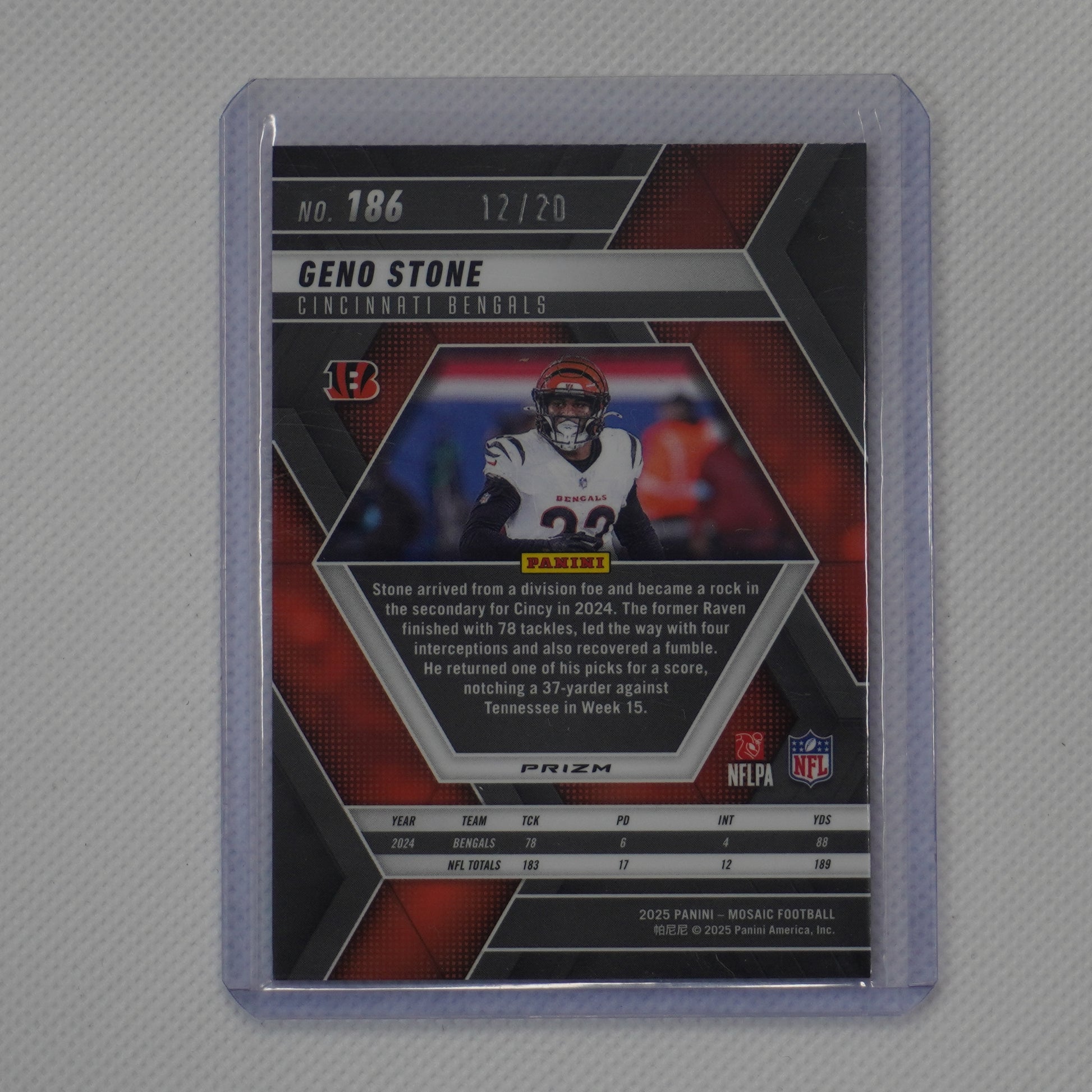 2025 Panini Mosaic #186 Geno Stone Mosaic Choice Cherry Blossom #/20 Bengals
