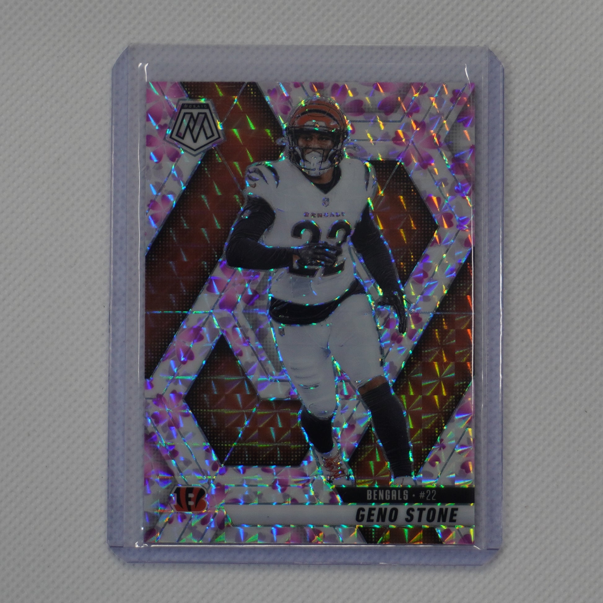 2025 Panini Mosaic #186 Geno Stone Mosaic Choice Cherry Blossom #/20 Bengals
