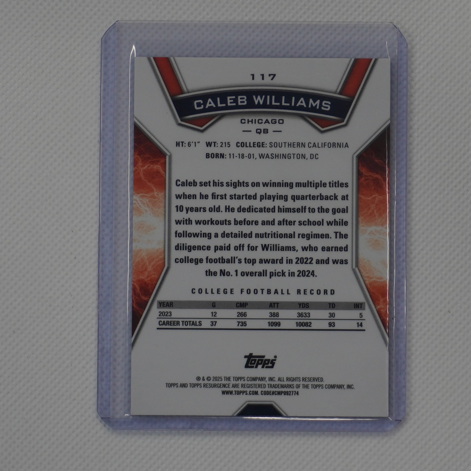 2024 Topps Resurgence #117 Caleb Williams Blue & Orange Spark Chicago Bears RC