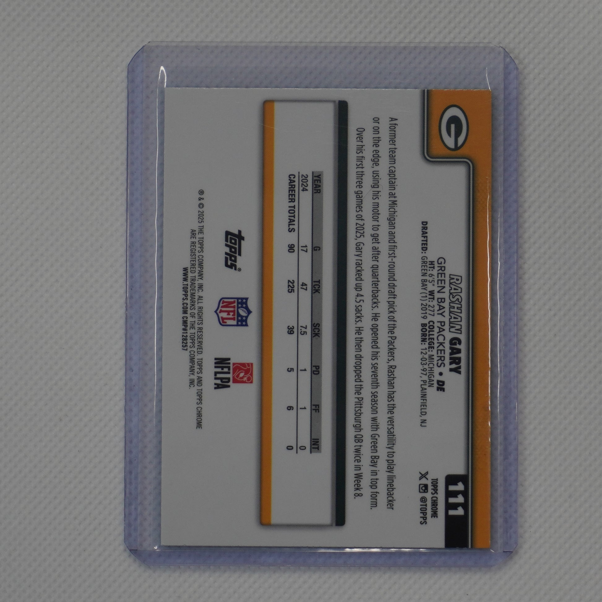 2025 Topps Chrome #111 Rashan Gary Teal Refractor #/299 Green Bay Packers SN