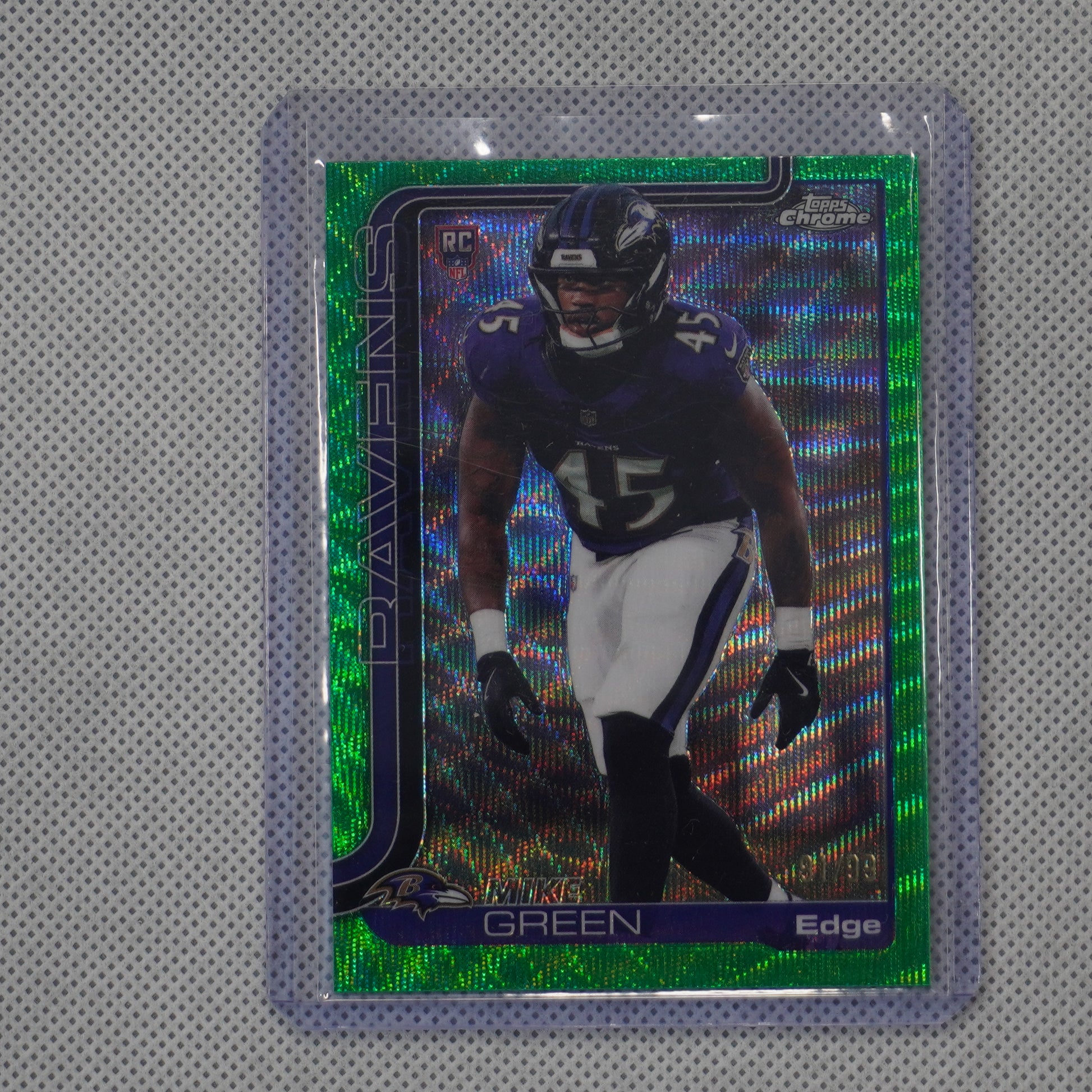 2025 Topps Chrome #376 Mike Green Green Wave Refractor #/99 Baltimore Ravens