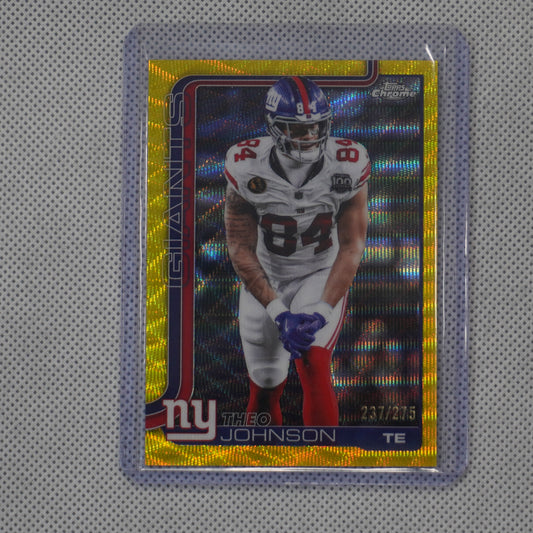 2025 Topps Chrome #233 Theo Johnson Yellow Wave Refractor #/275 NYG