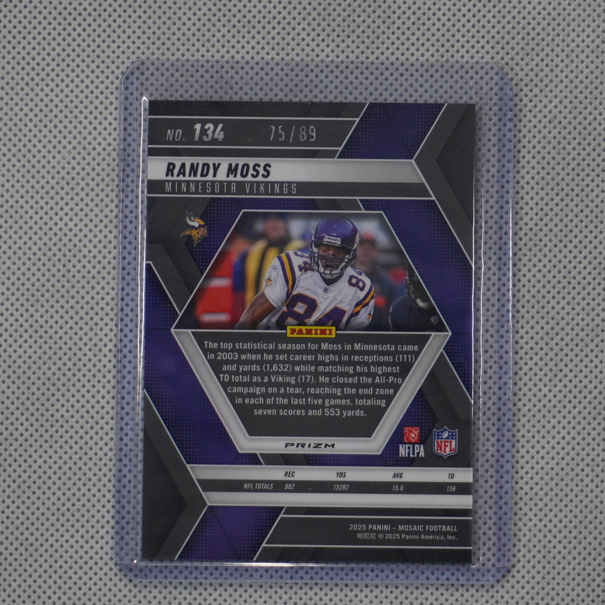 2025 Panini Mosaic #134 Randy Moss Mosaic Choice Red & Yellow #/89 Vikings