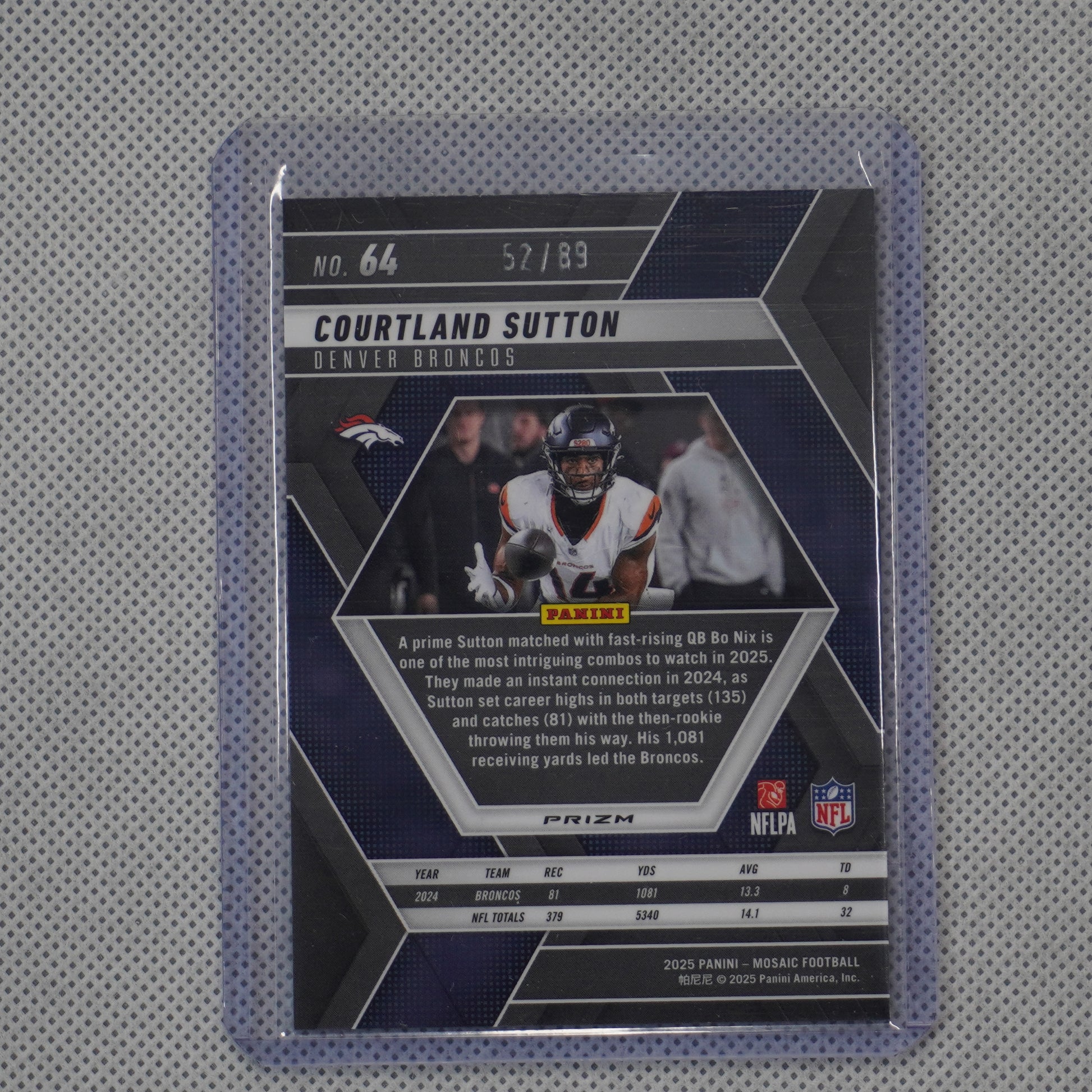 2025 Panini Mosaic #64 Courtland Sutton Mosaic Choice Red & Yellow #/89 Broncos