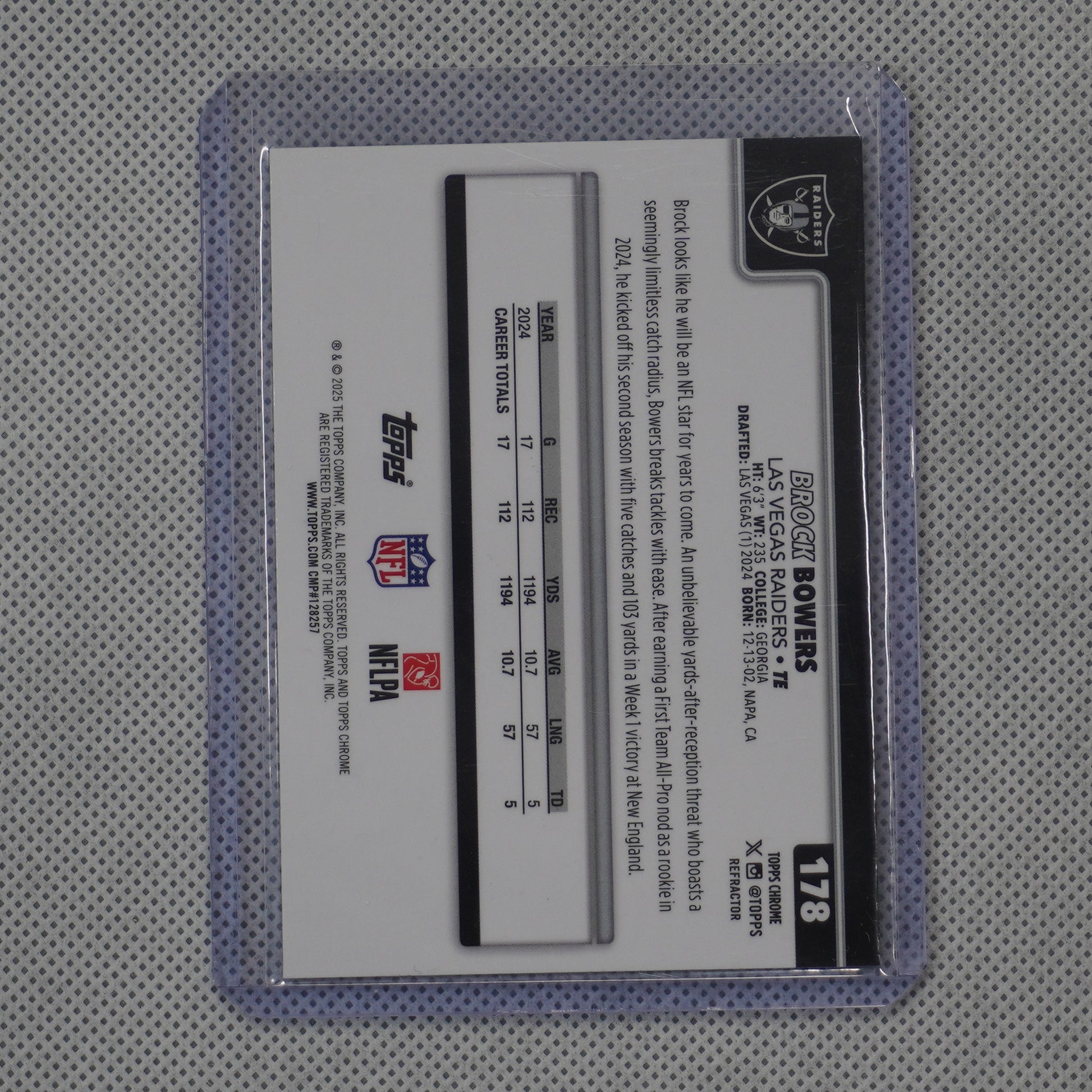 2025 Topps Chrome #178 Brock Bowers Refractor Las Vegas Raiders