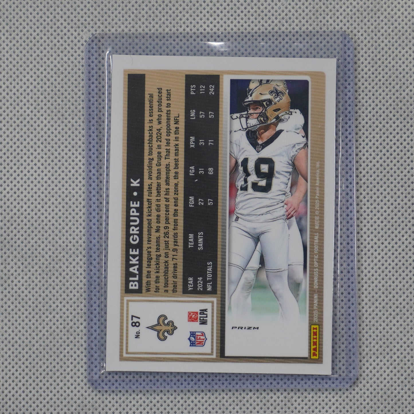 2025 Donruss Optic #87 Blake Grupe Rocket New Orleans Saints
