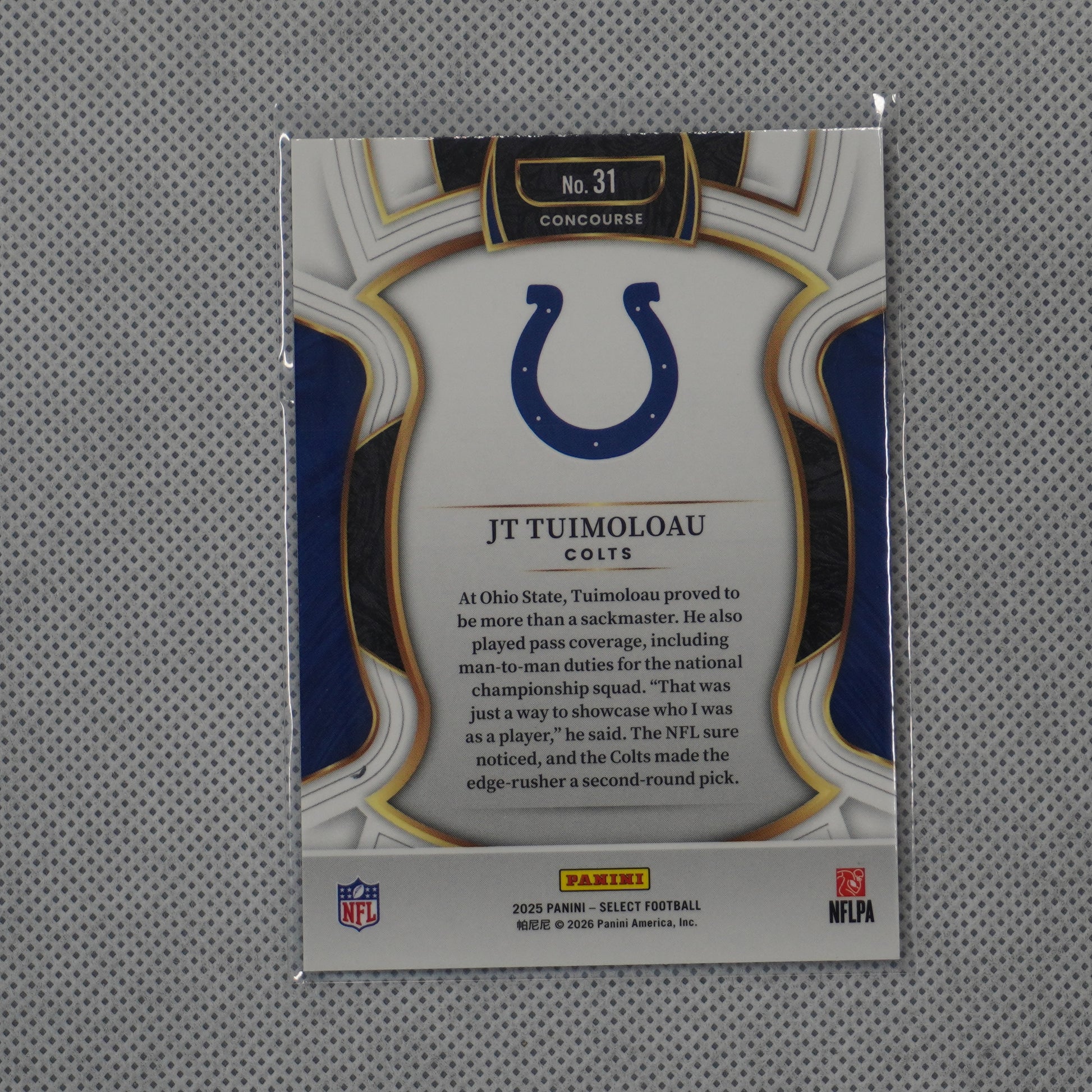 2025 Panini Select #31 JT Tuimoloau Indianapolis Colts RC
