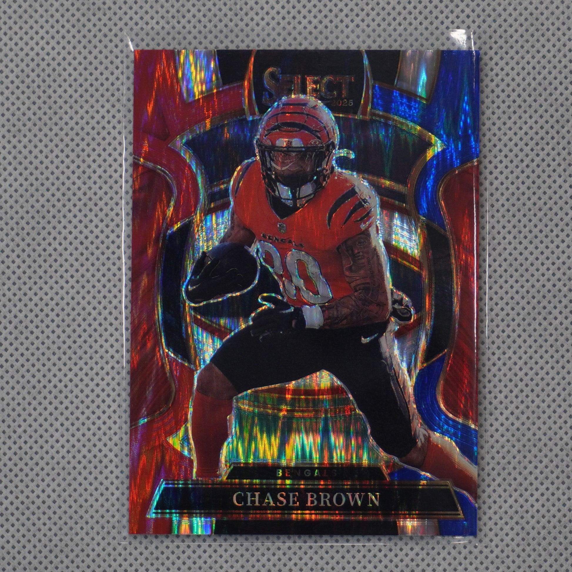 2025 Panini Select #59 Chase Brown Red and Blue Prizm Shock Cincinnati Bengals