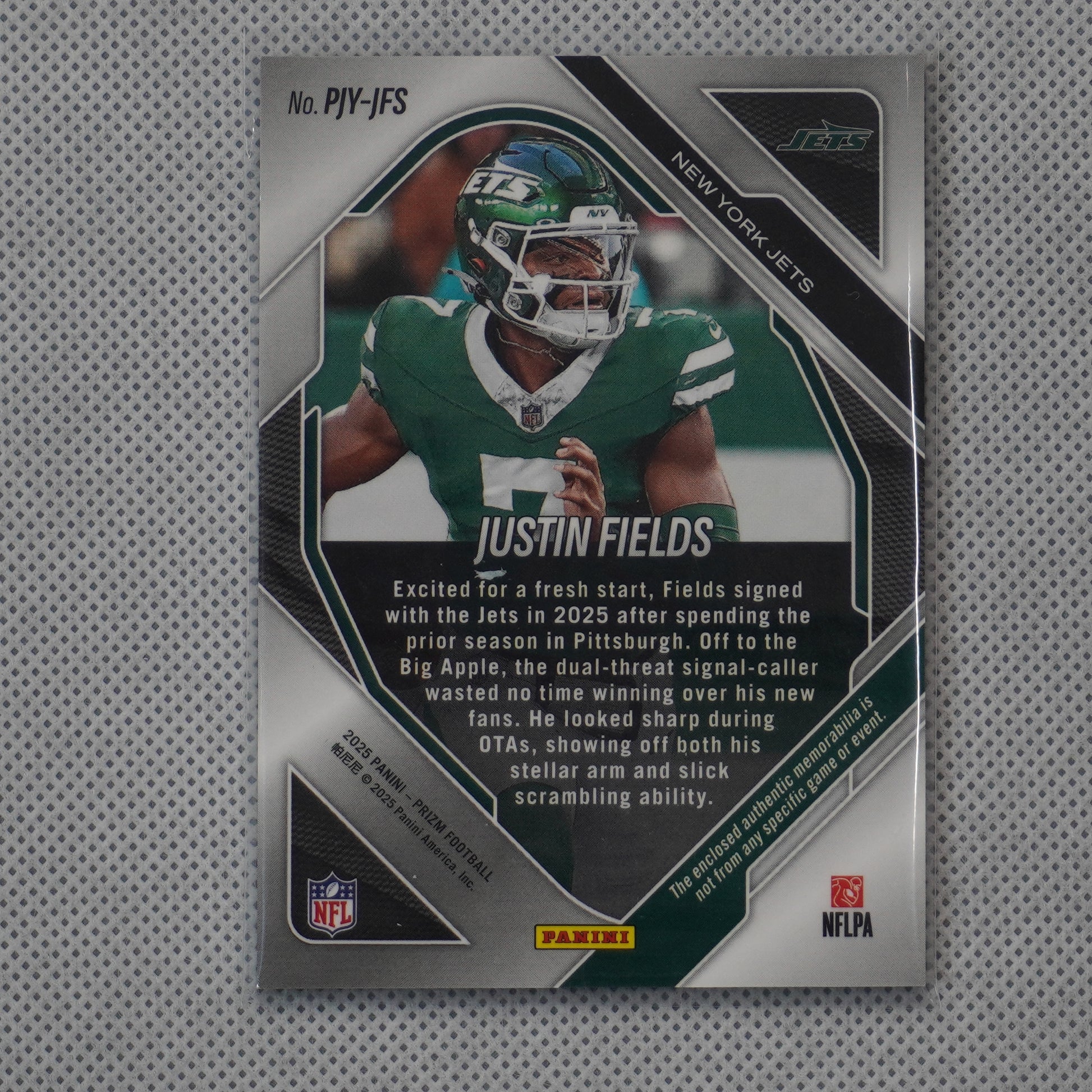 2025 Panini Prizm #PJY-JFS Justin Fields Premier Jerseys New York Jets MEM