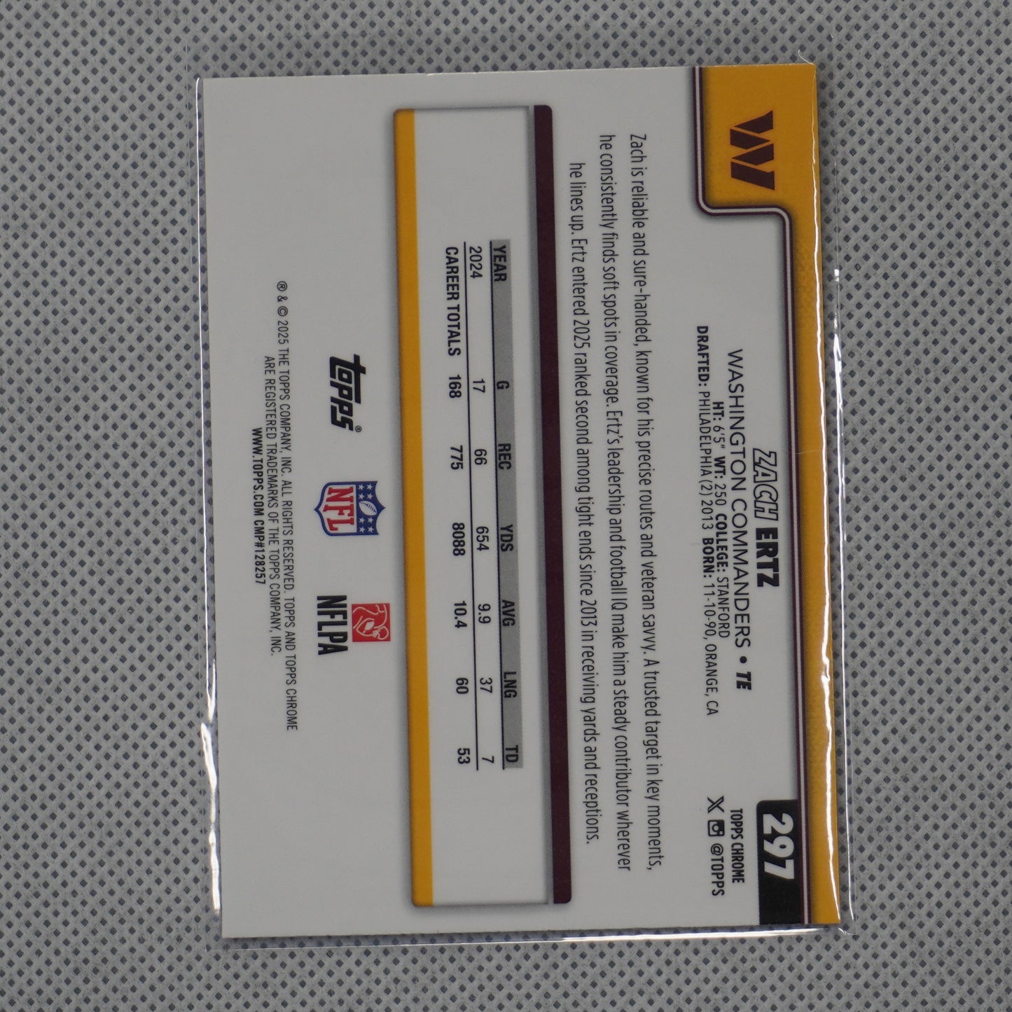 2025 Topps Chrome #297 Zach Ertz Hot Pink X-Fractor Washington Commanders