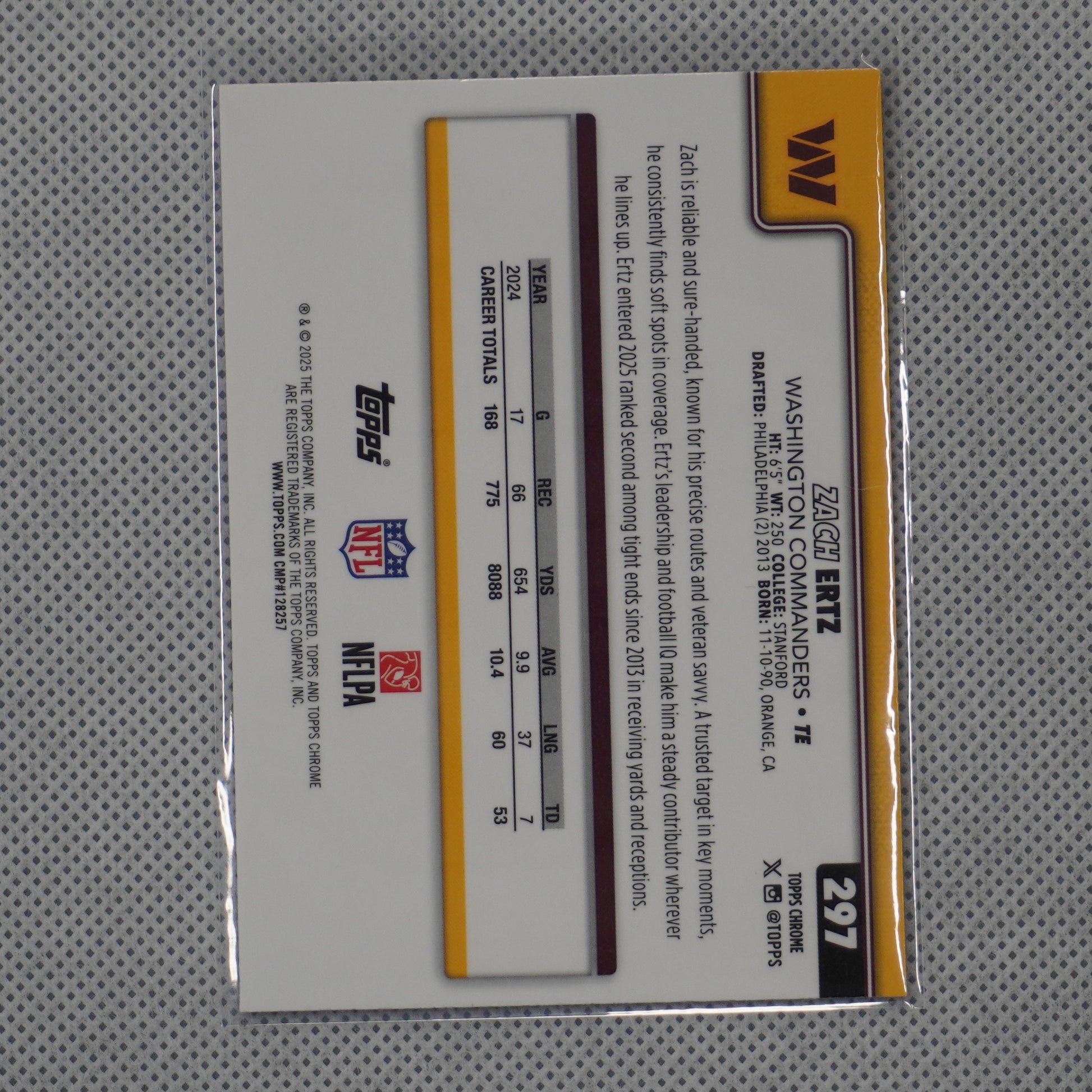 2025 Topps Chrome #297 Zach Ertz Hot Pink X-Fractor Washington Commanders