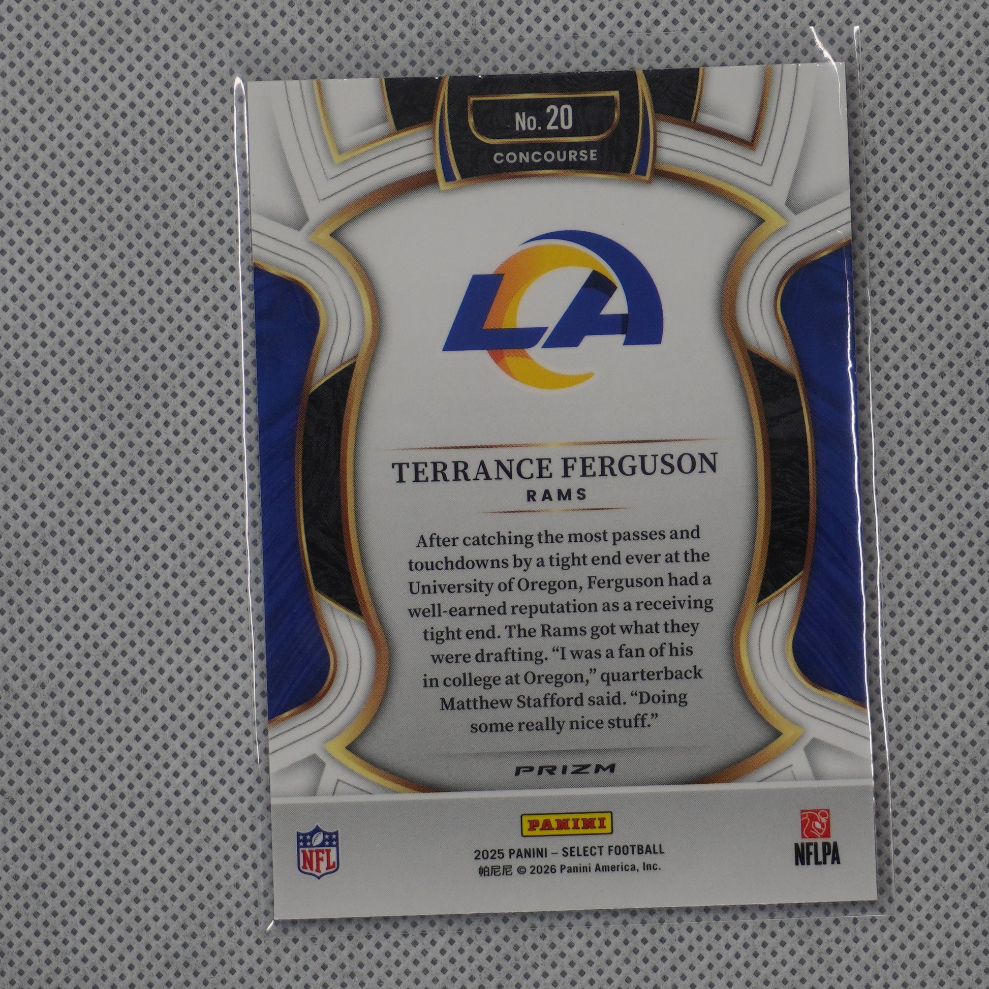 2025 Panini Select #20 Terrance Ferguson Pink Prizm Shock Los Angeles Rams RC