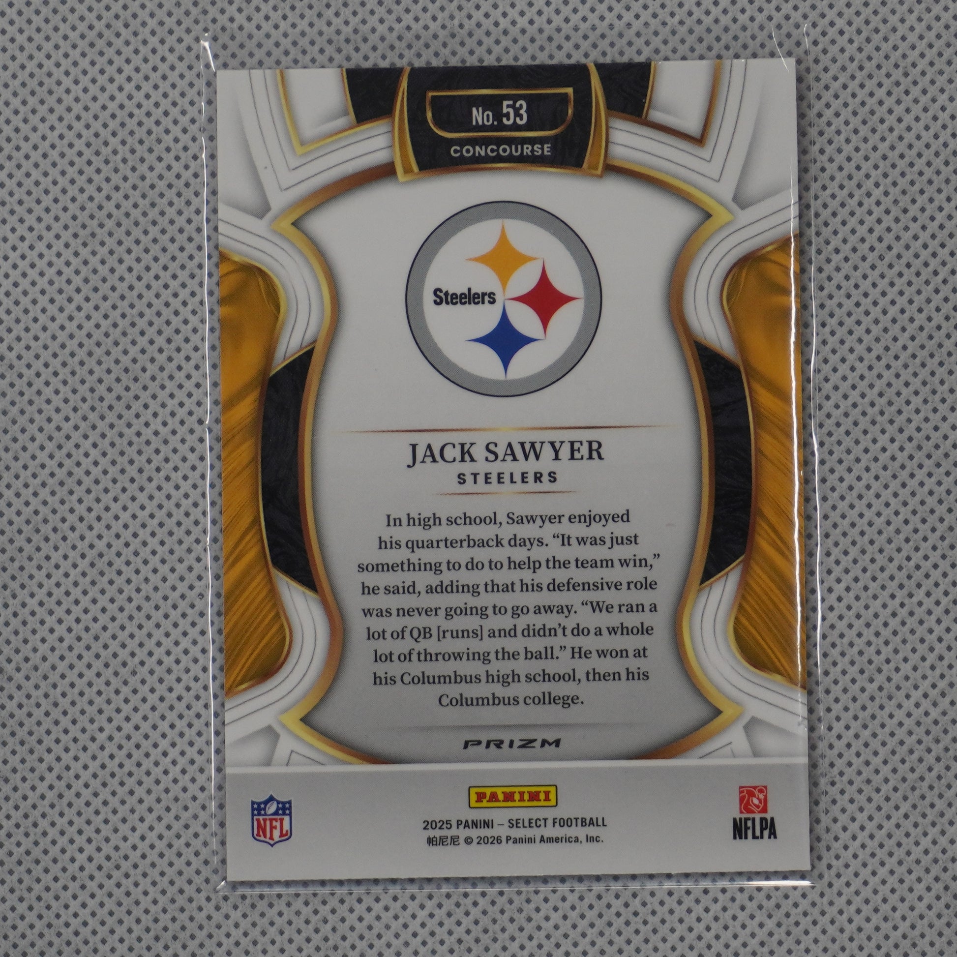 2025 Panini Select #53 Jack Sawyer Pink Prizm Shock Pittsburgh Steelers RC