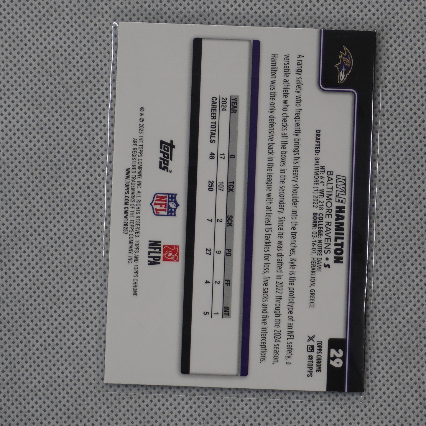 2025 Topps Chrome #29 Kyle Hamilton X-Fractor Baltimore Ravens