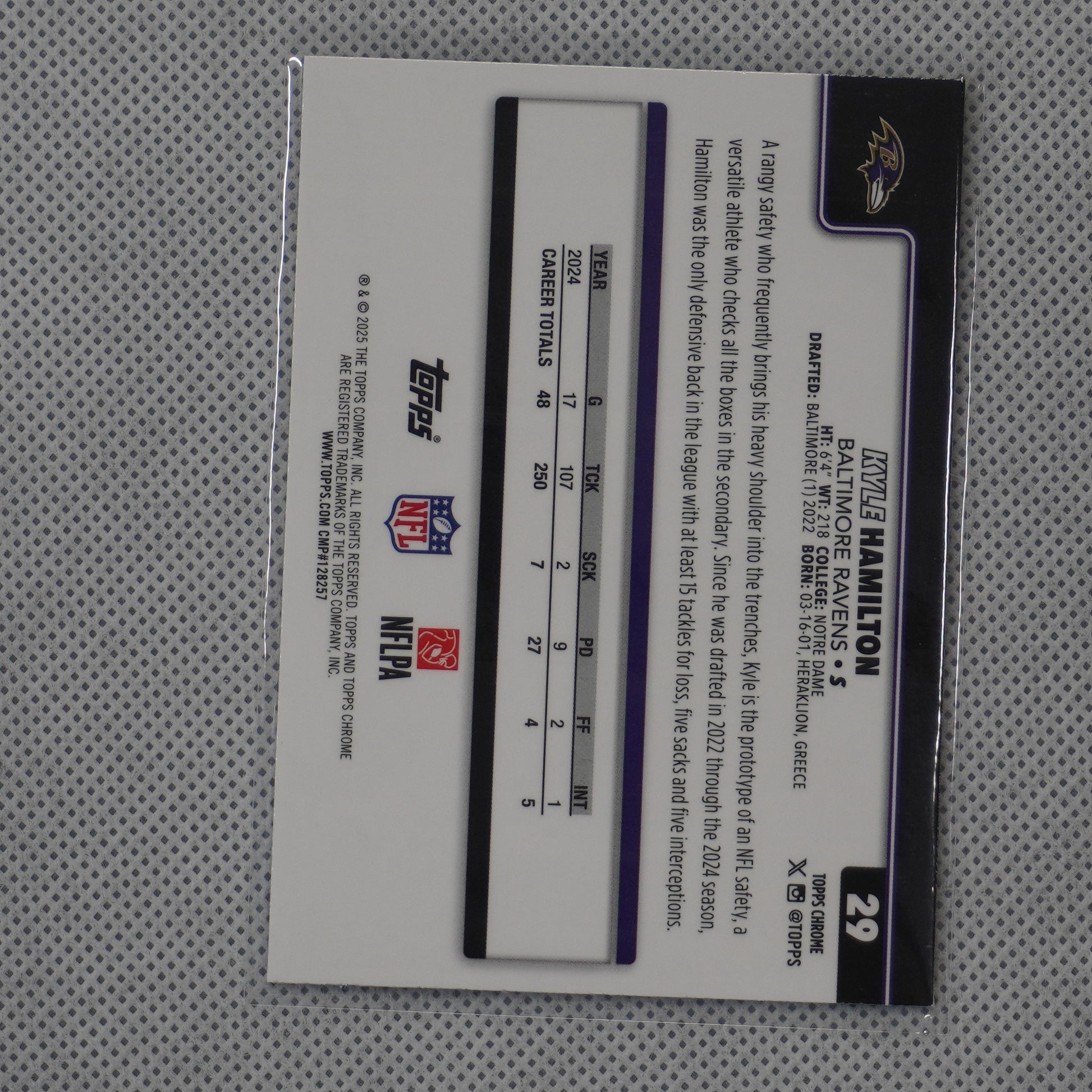 2025 Topps Chrome #29 Kyle Hamilton X-Fractor Baltimore Ravens