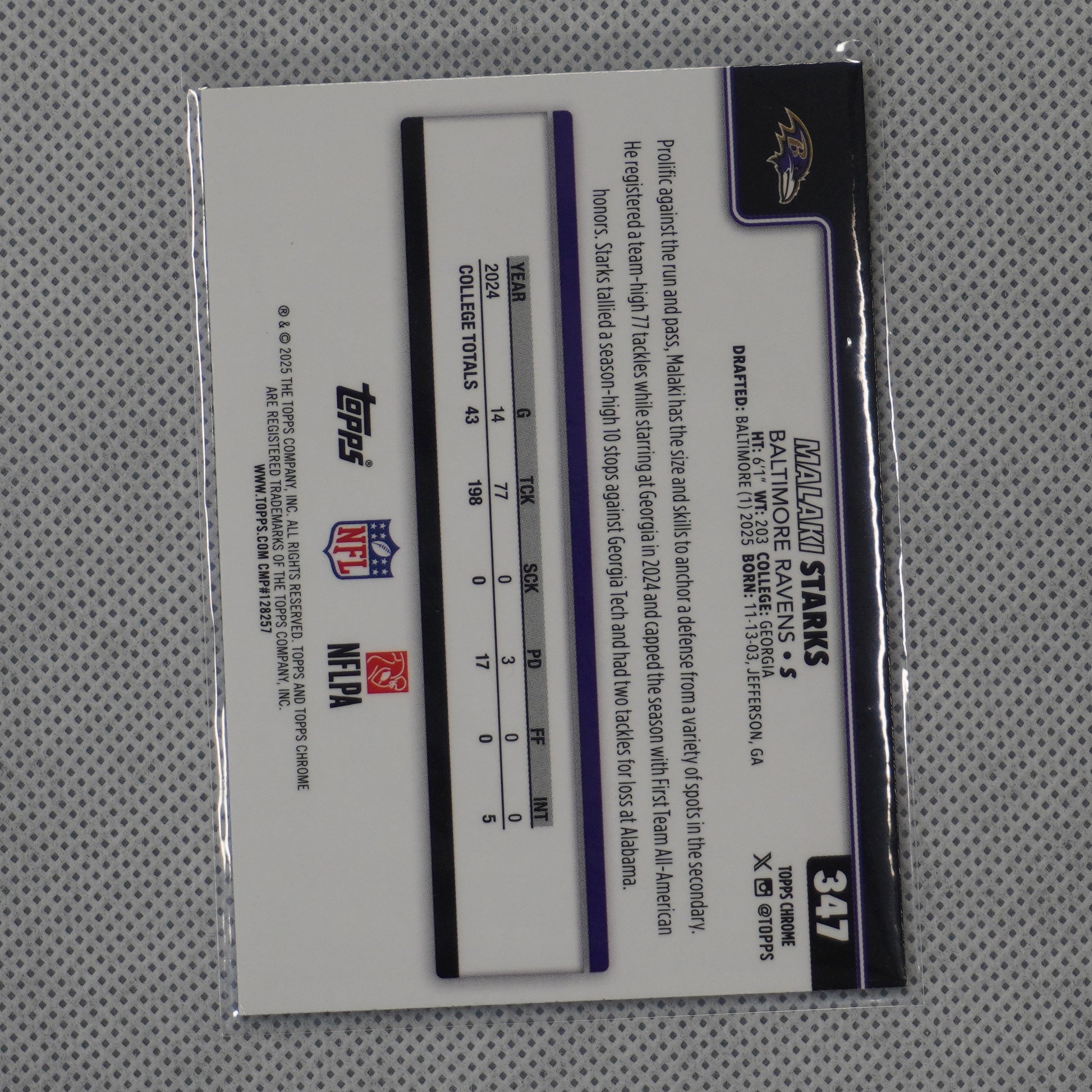 2025 Topps Chrome #347 Malaki Starks Baltimore Ravens RC