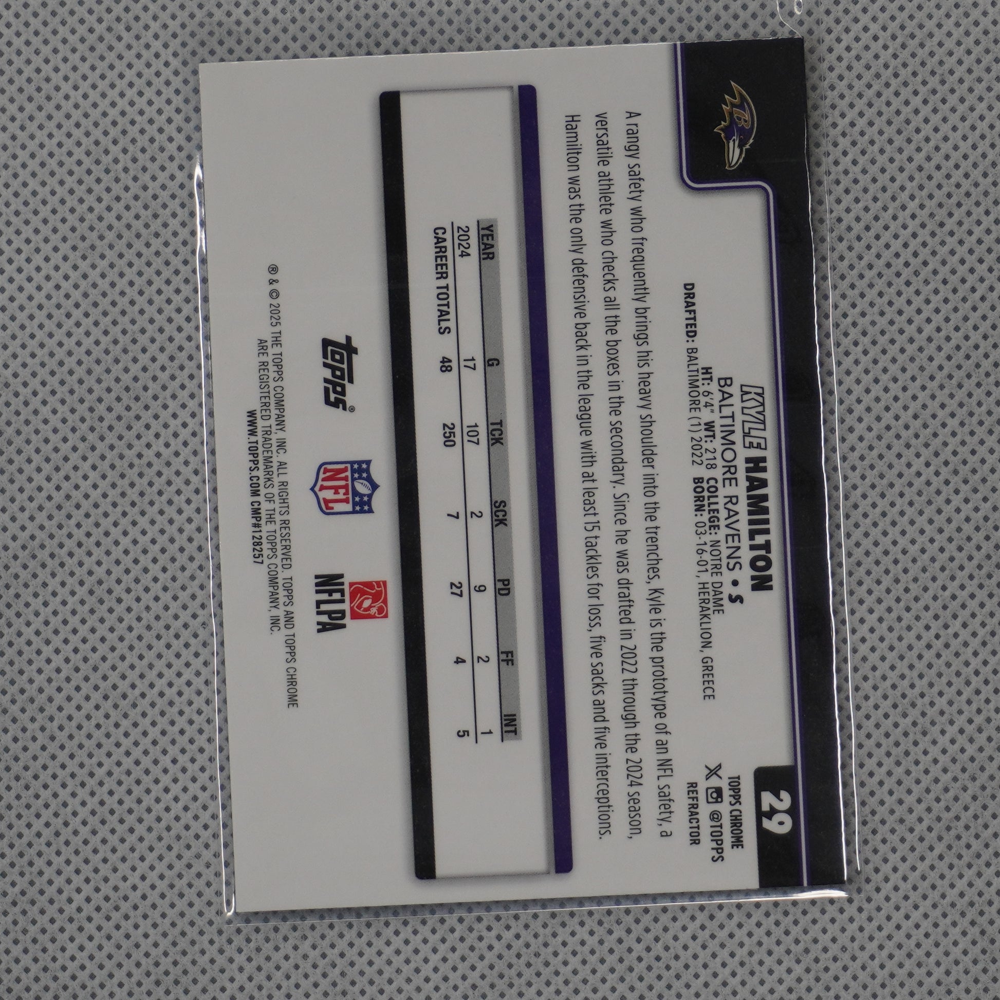 2025 Topps Chrome #29 Kyle Hamilton Refractor Baltimore Ravens
