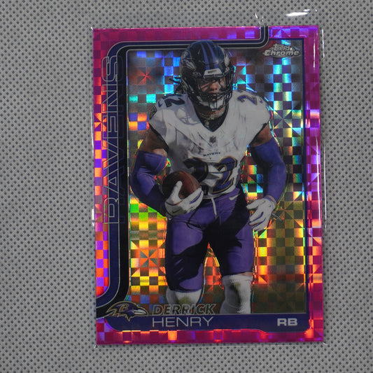 2025 Topps Chrome #25 Derrick Henry Hot Pink X-Fractor Baltimore Ravens