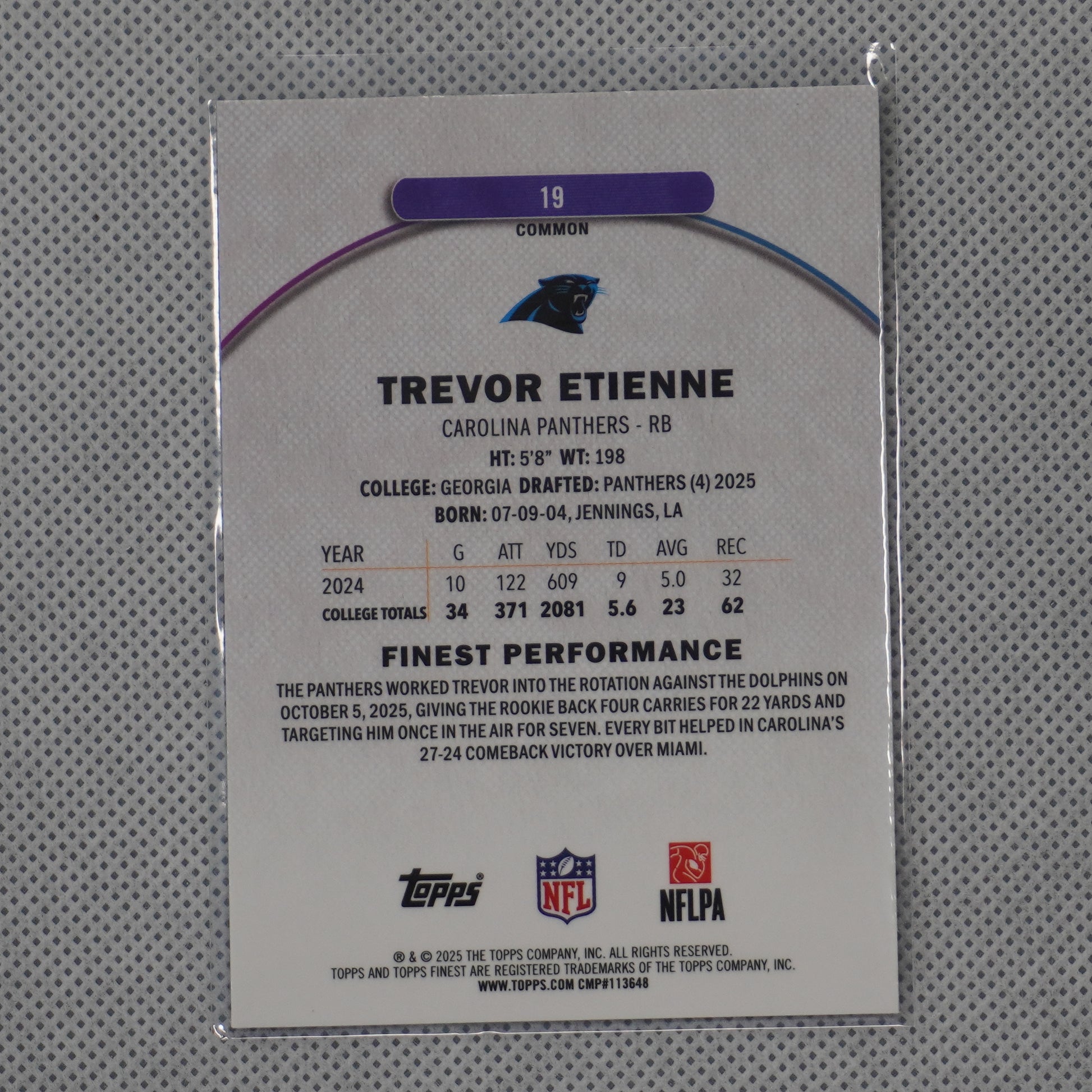 2025 Finest #19 Trevor Etienne Carolina Panthers RC