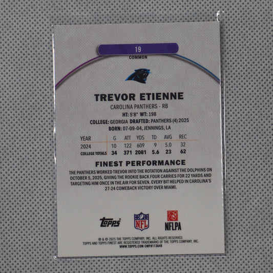 2025 Finest #19 Trevor Etienne Carolina Panthers RC