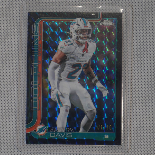 2025 Topps Chrome #194 Ashtyn Davis Black Geometric Refractor #/10 Miami Dolphins SN