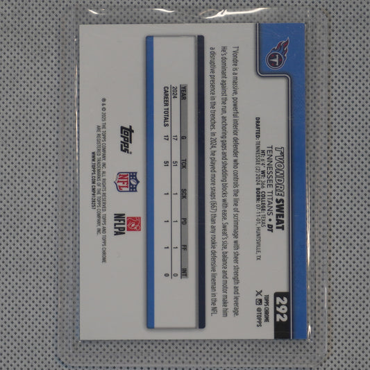 2025 Topps Chrome #292 T'Vondre Sweat Teal Refractor #/299 Tennessee Titans SN