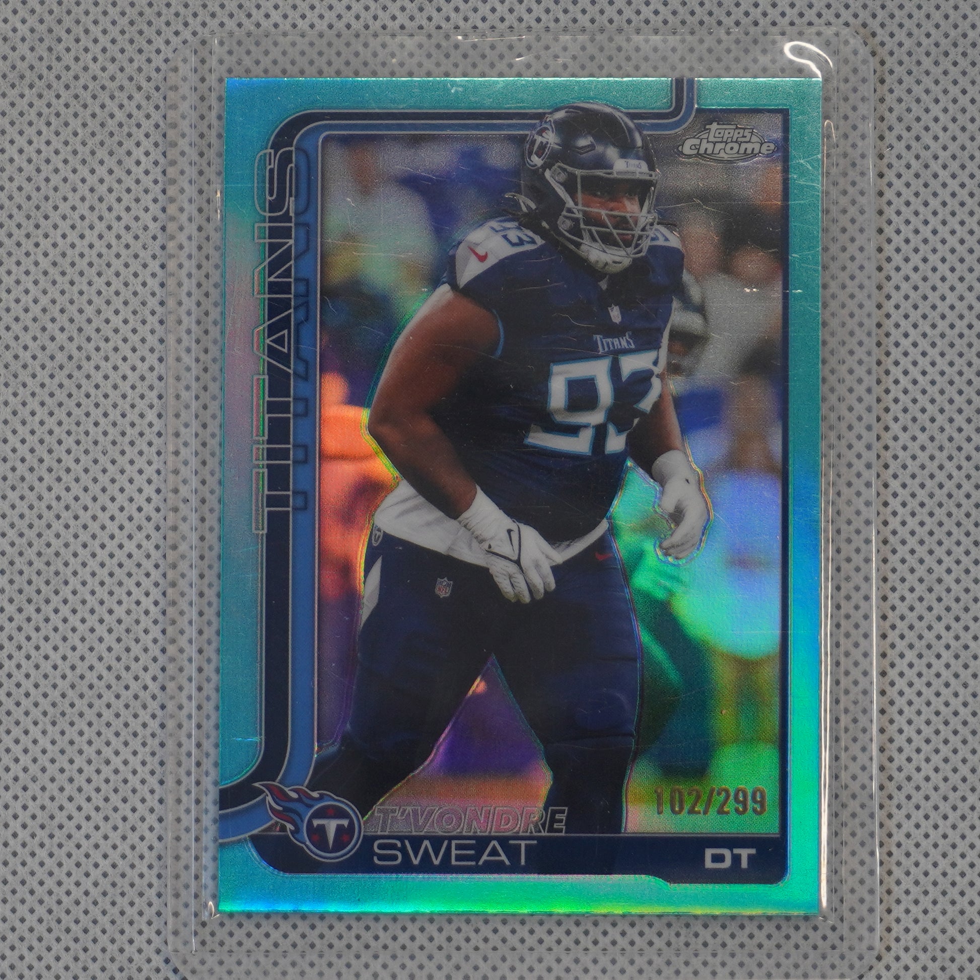 2025 Topps Chrome #292 T'Vondre Sweat Teal Refractor #/299 Tennessee Titans SN