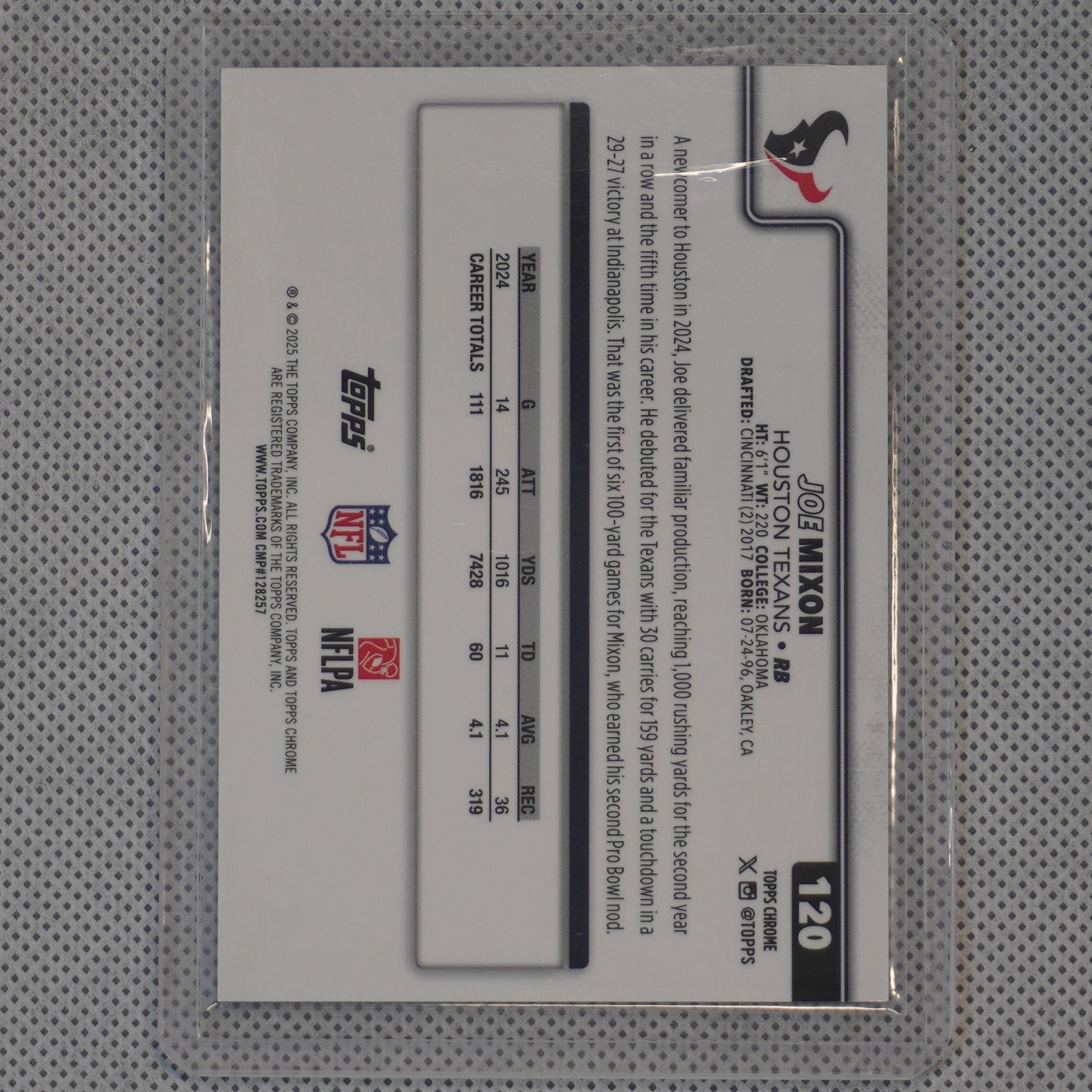 2025 Topps Chrome #120 Joe Mixon Gold Geometric Refractor #/50 Houston Texans SN