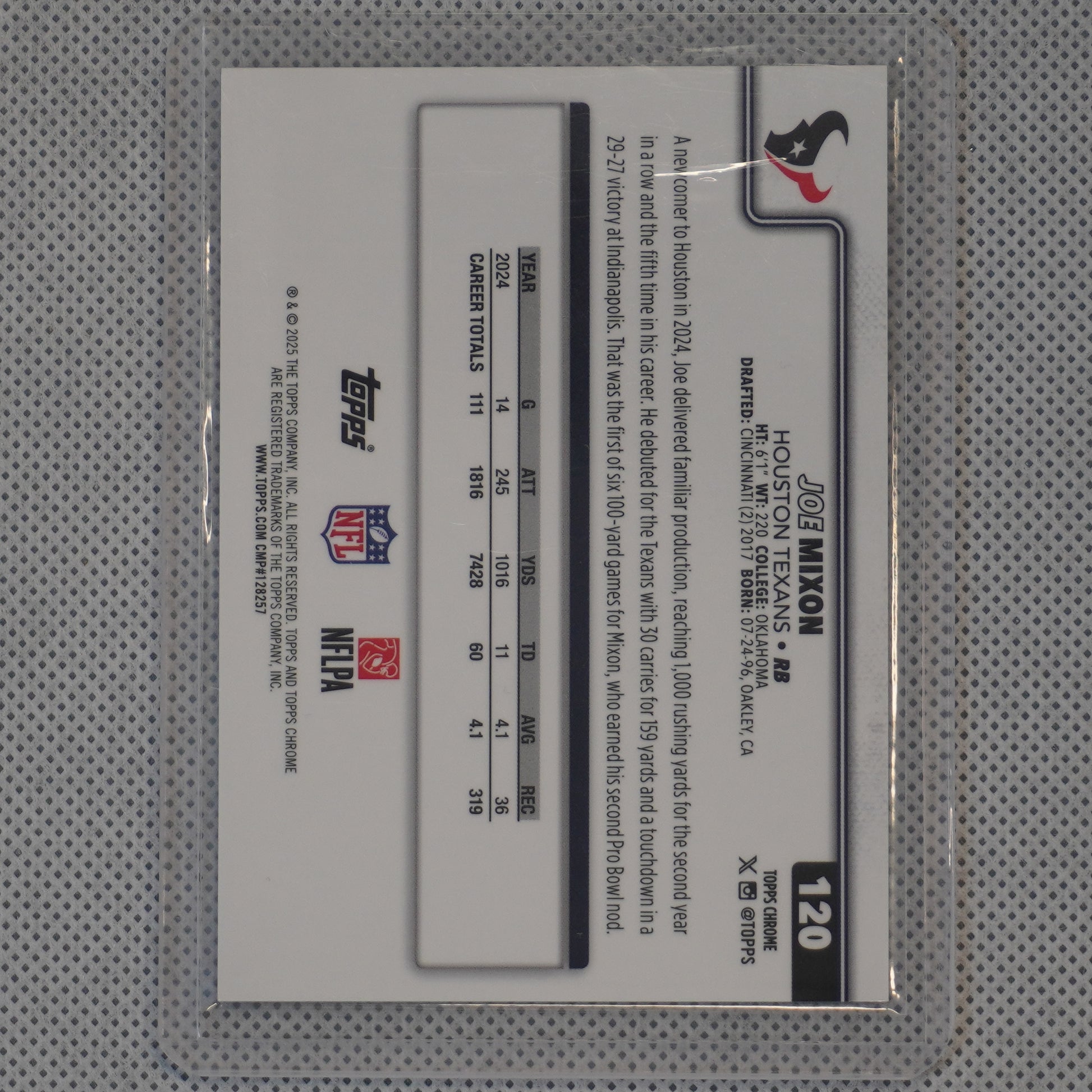 2025 Topps Chrome #120 Joe Mixon Gold Geometric Refractor #/50 Houston Texans SN