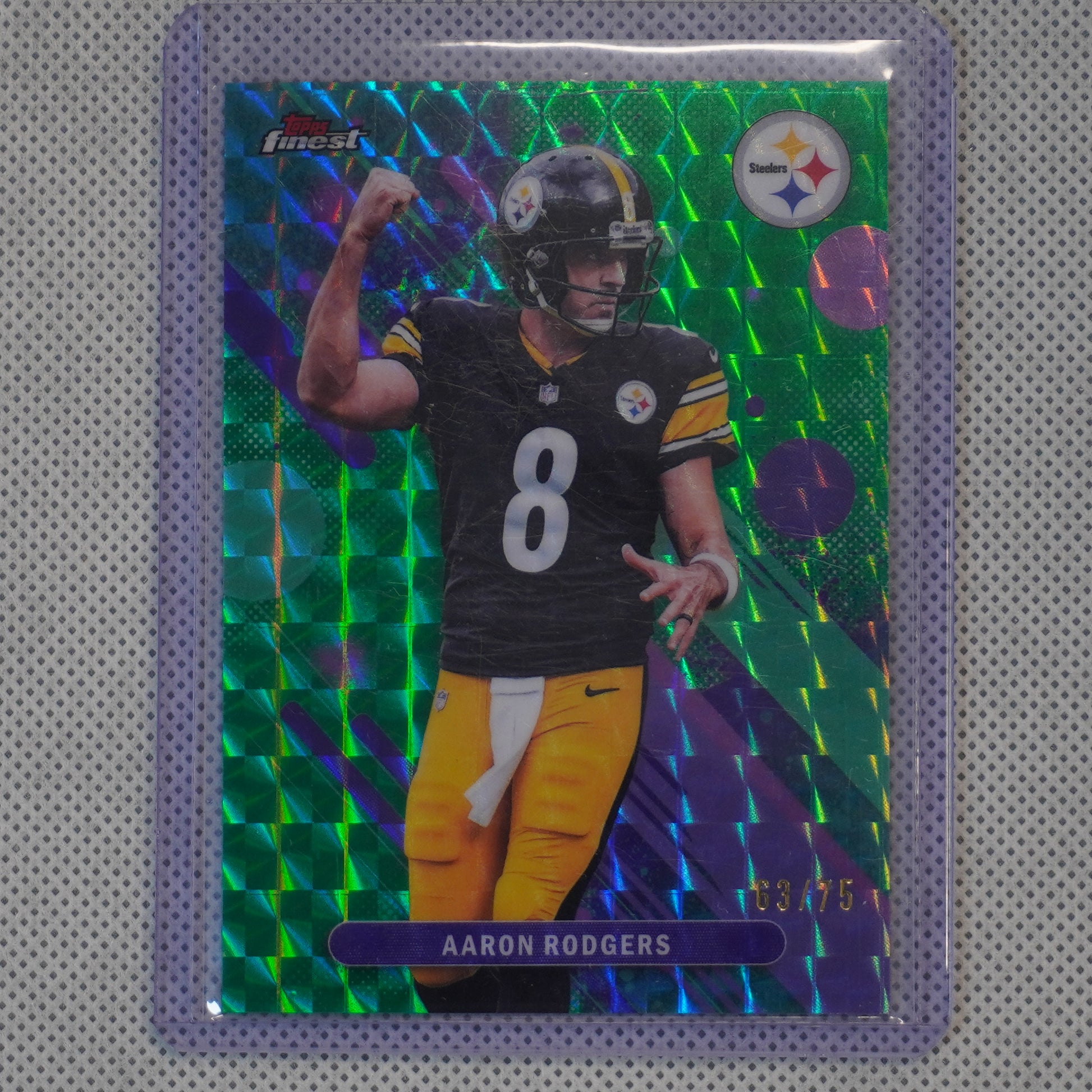 2025 Finest #64 Aaron Rodgers Green Geometric Refractor #/75 Pittsburgh Steelers SN