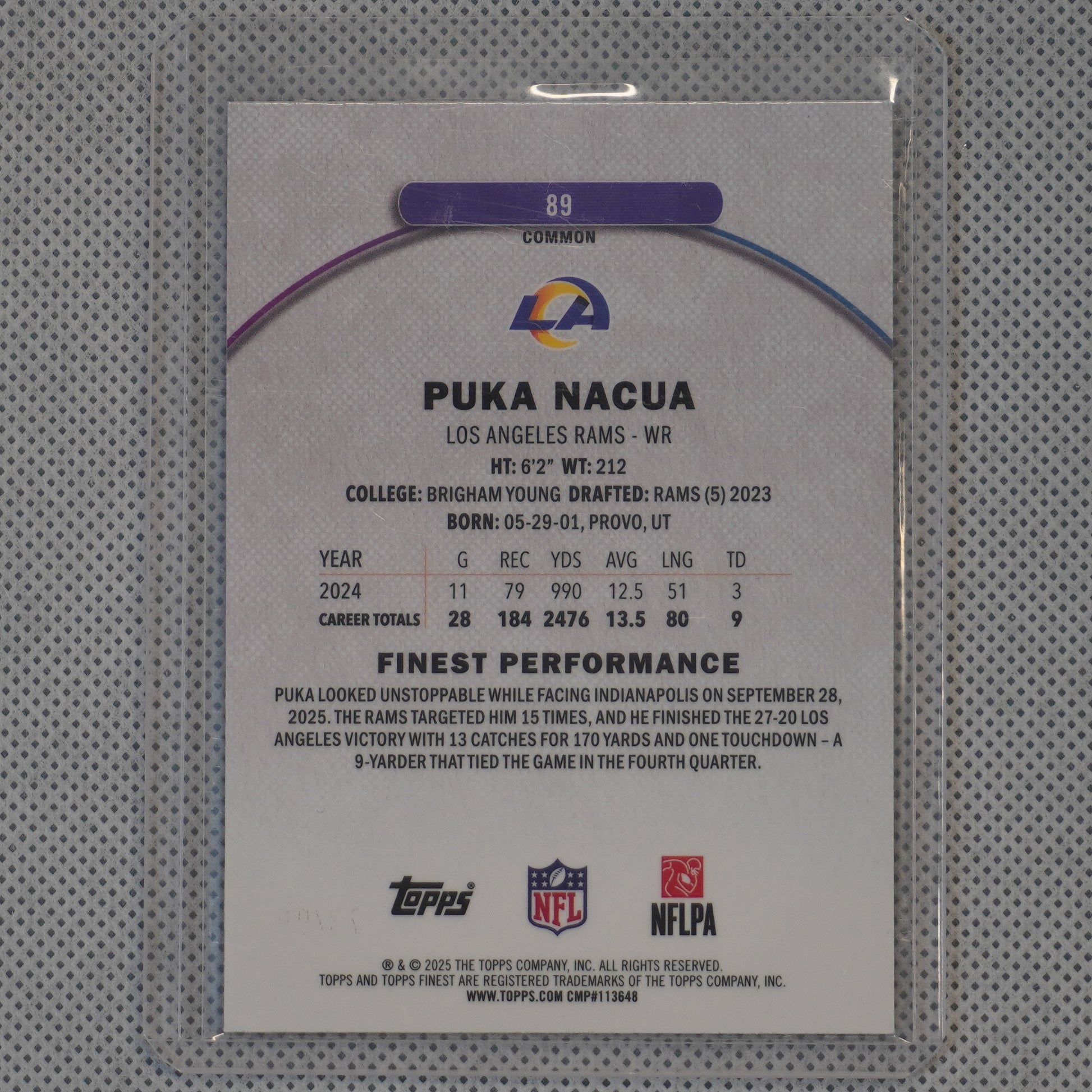 2025 Finest #89 Puka Nacua Blue Geometric Refractor #/99 Los Angeles Rams SN