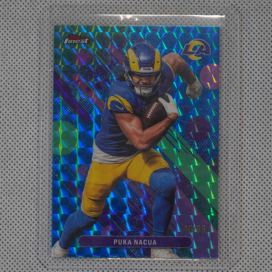 2025 Finest #89 Puka Nacua Blue Geometric Refractor #/99 Los Angeles Rams SN