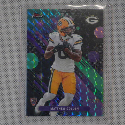 2025 Finest #25 Matthew Golden Black Geometric Refractor #/20 Green Bay Packers SN.RC